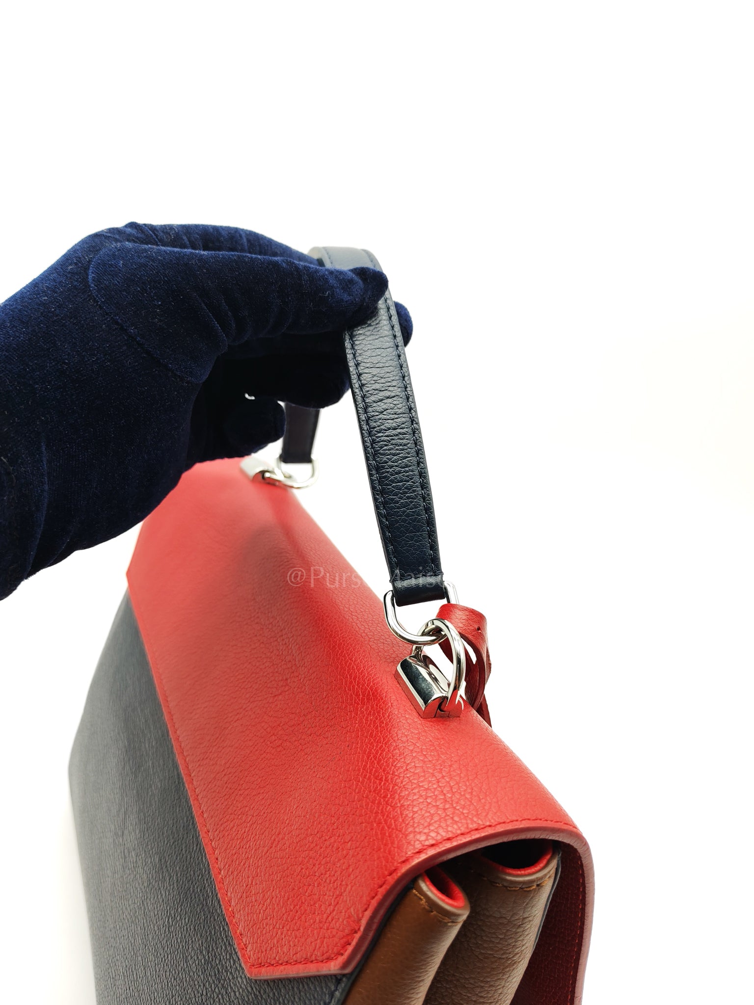 LockMe II 2 Way Handbag Red/Brown/Navy Silver Hardware (Microchip) | Purse Maison Luxury Bags Shop