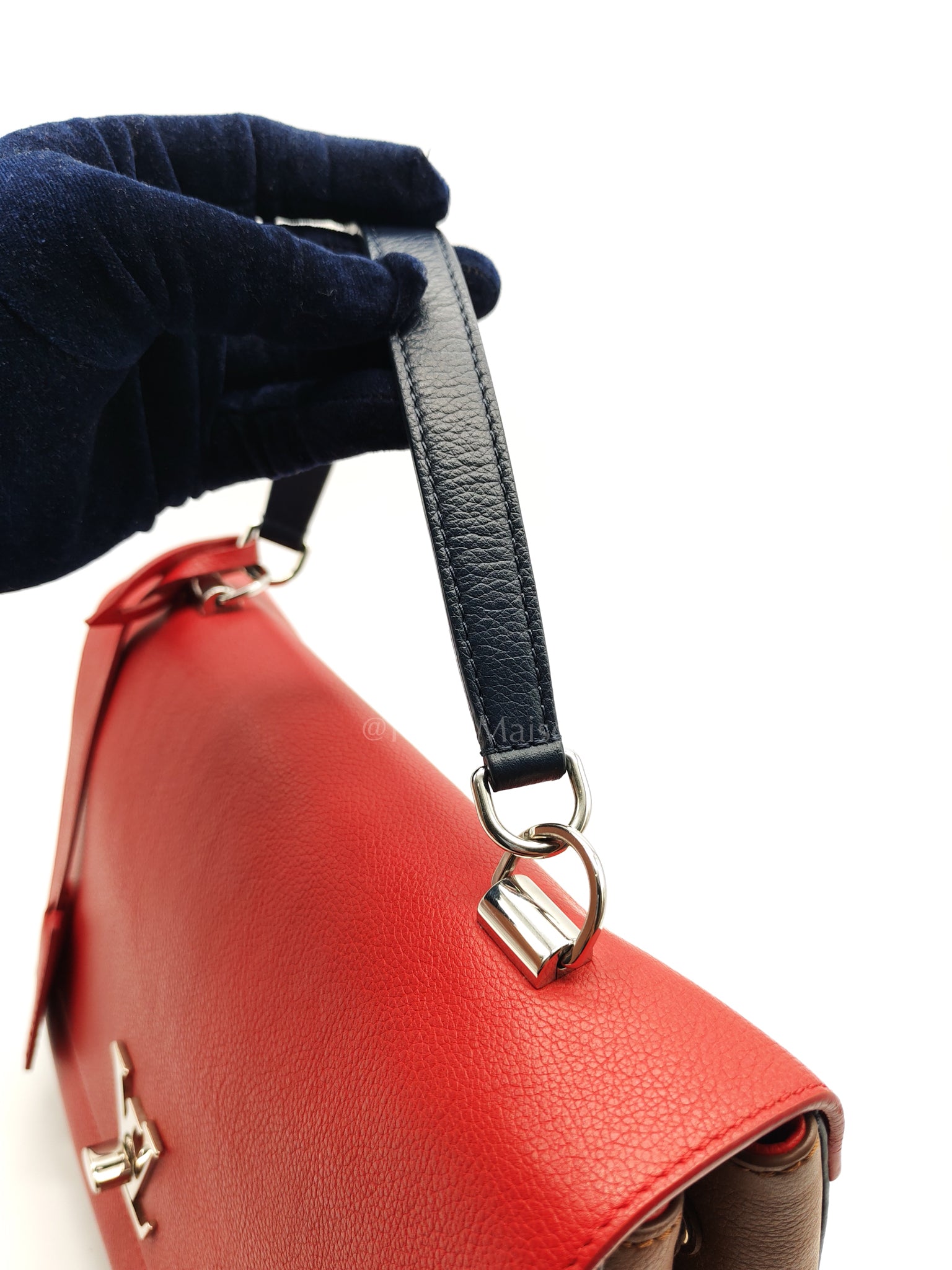 LockMe II 2 Way Handbag Red/Brown/Navy Silver Hardware (Microchip) | Purse Maison Luxury Bags Shop