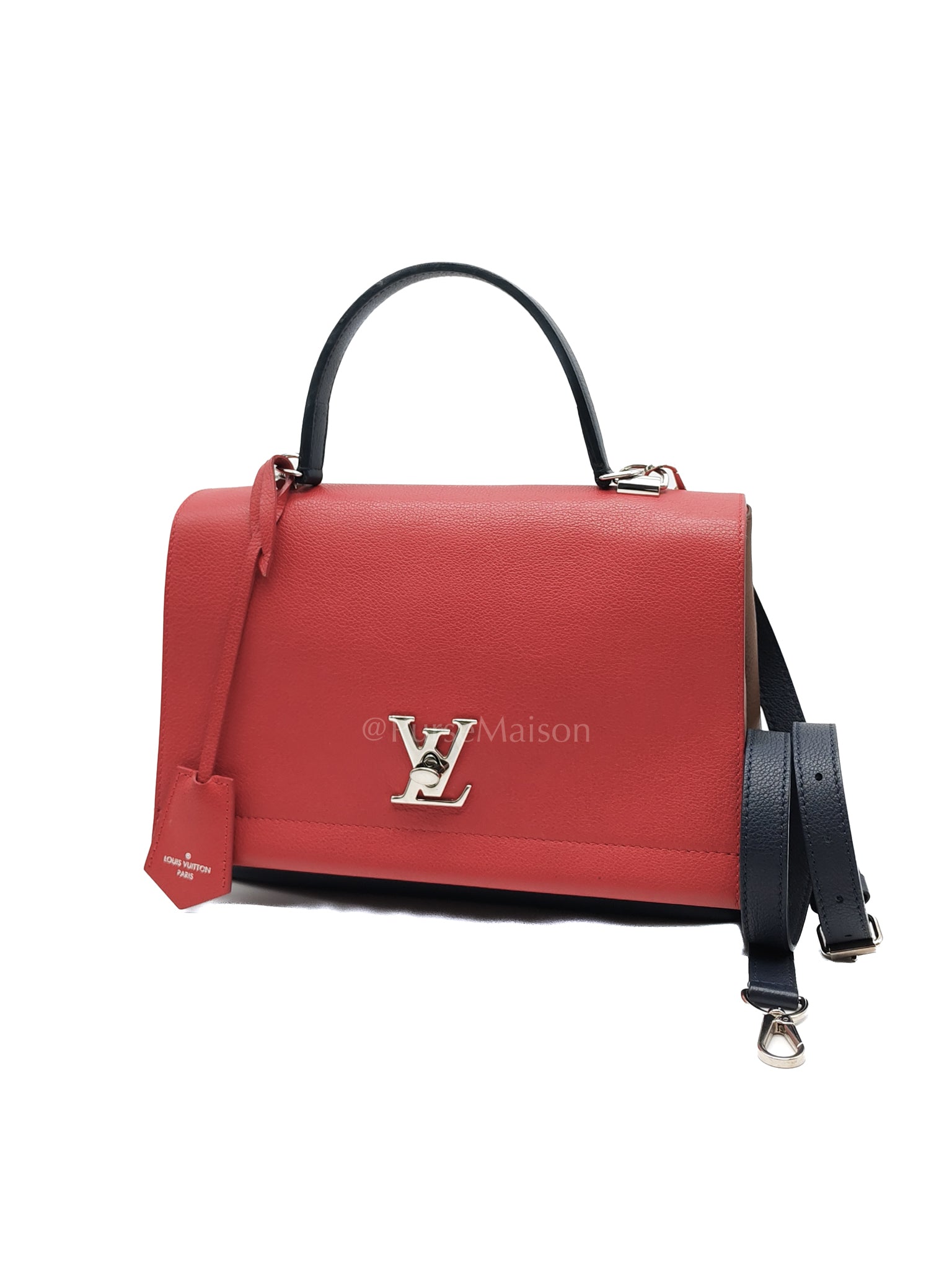 LockMe II 2 Way Handbag Red/Brown/Navy Silver Hardware (Microchip) | Purse Maison Luxury Bags Shop