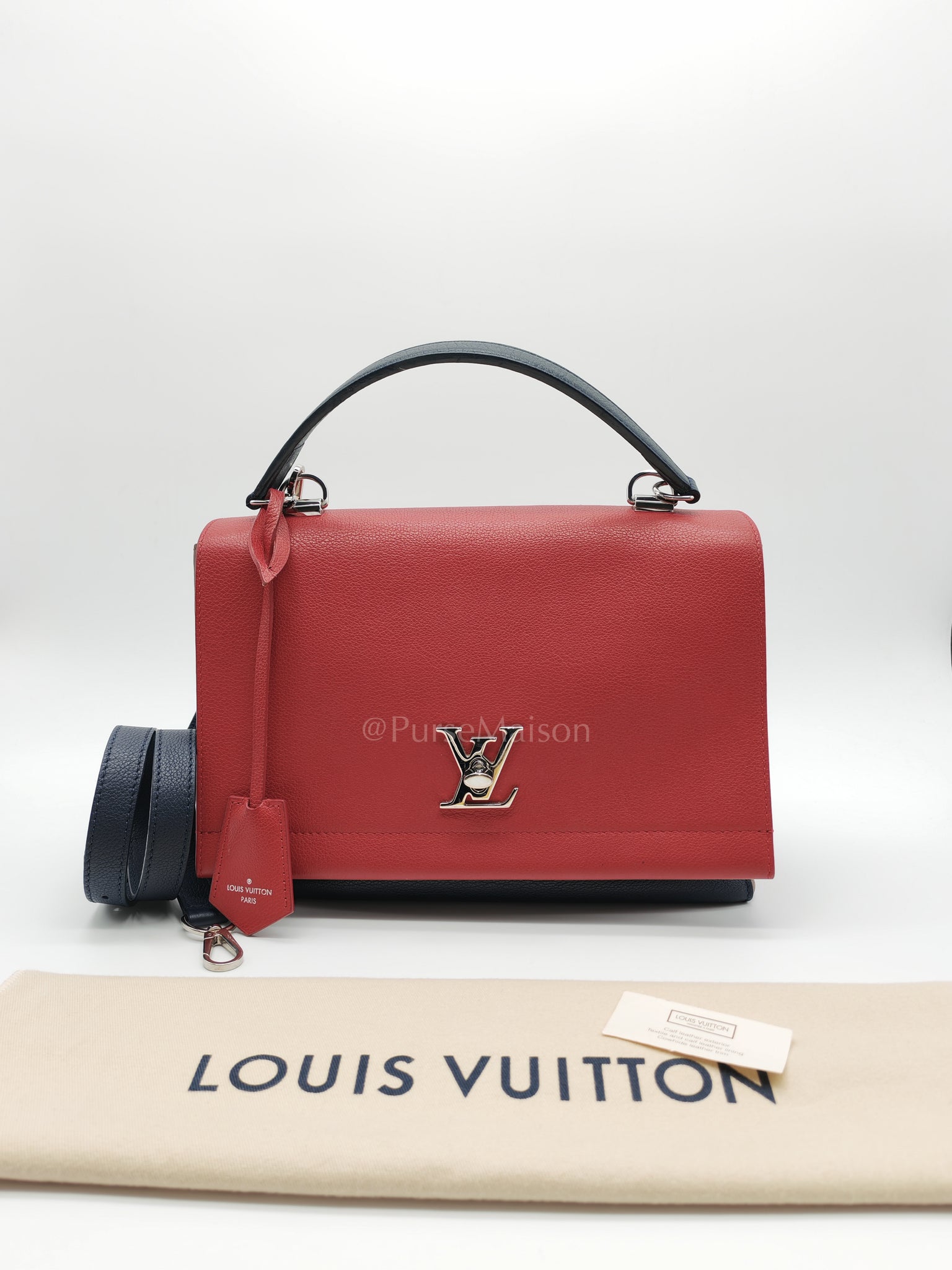 LockMe II 2 Way Handbag Red/Brown/Navy Silver Hardware (Microchip) | Purse Maison Luxury Bags Shop
