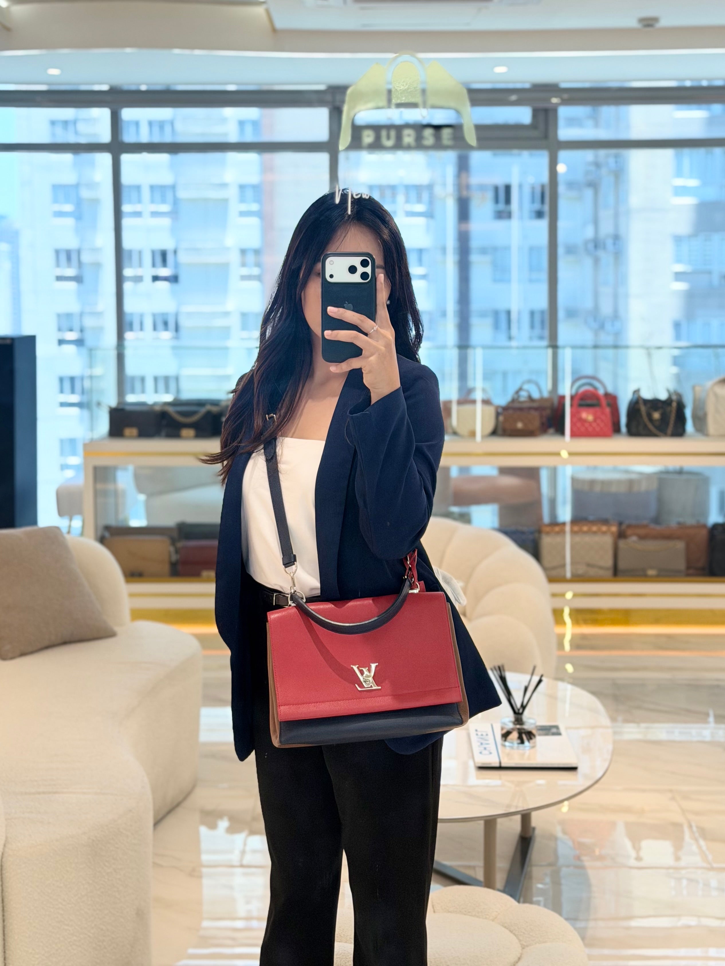 LockMe II 2 Way Handbag Red/Brown/Navy Silver Hardware (Microchip) | Purse Maison Luxury Bags Shop