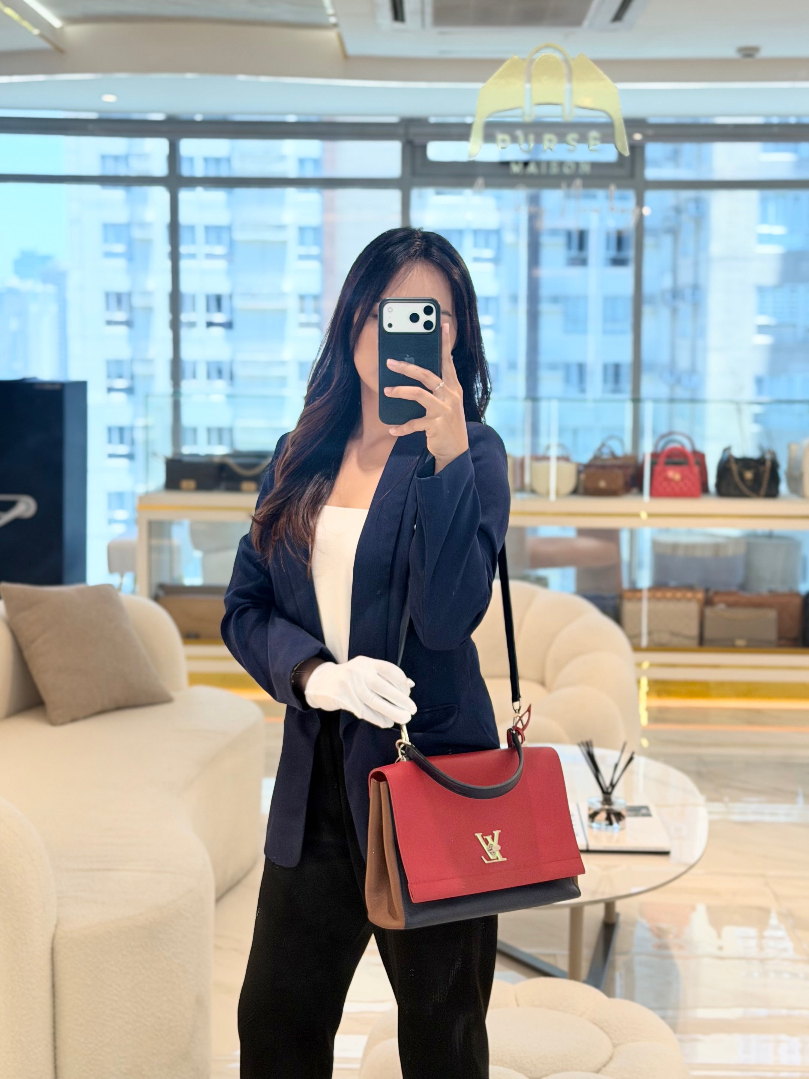 LockMe II 2 Way Handbag Red/Brown/Navy Silver Hardware (Microchip) | Purse Maison Luxury Bags Shop