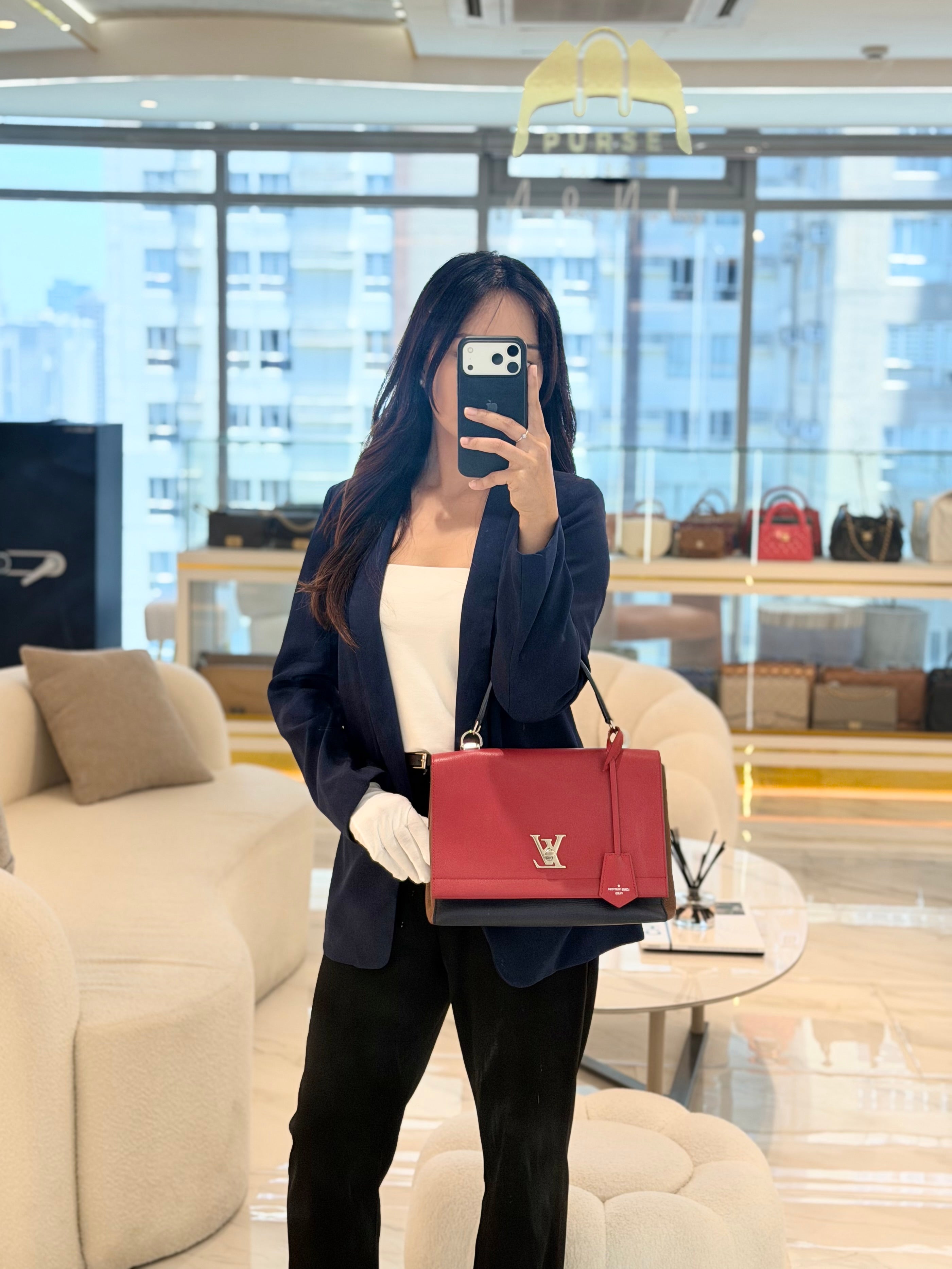 LockMe II 2 Way Handbag Red/Brown/Navy Silver Hardware (Microchip) | Purse Maison Luxury Bags Shop