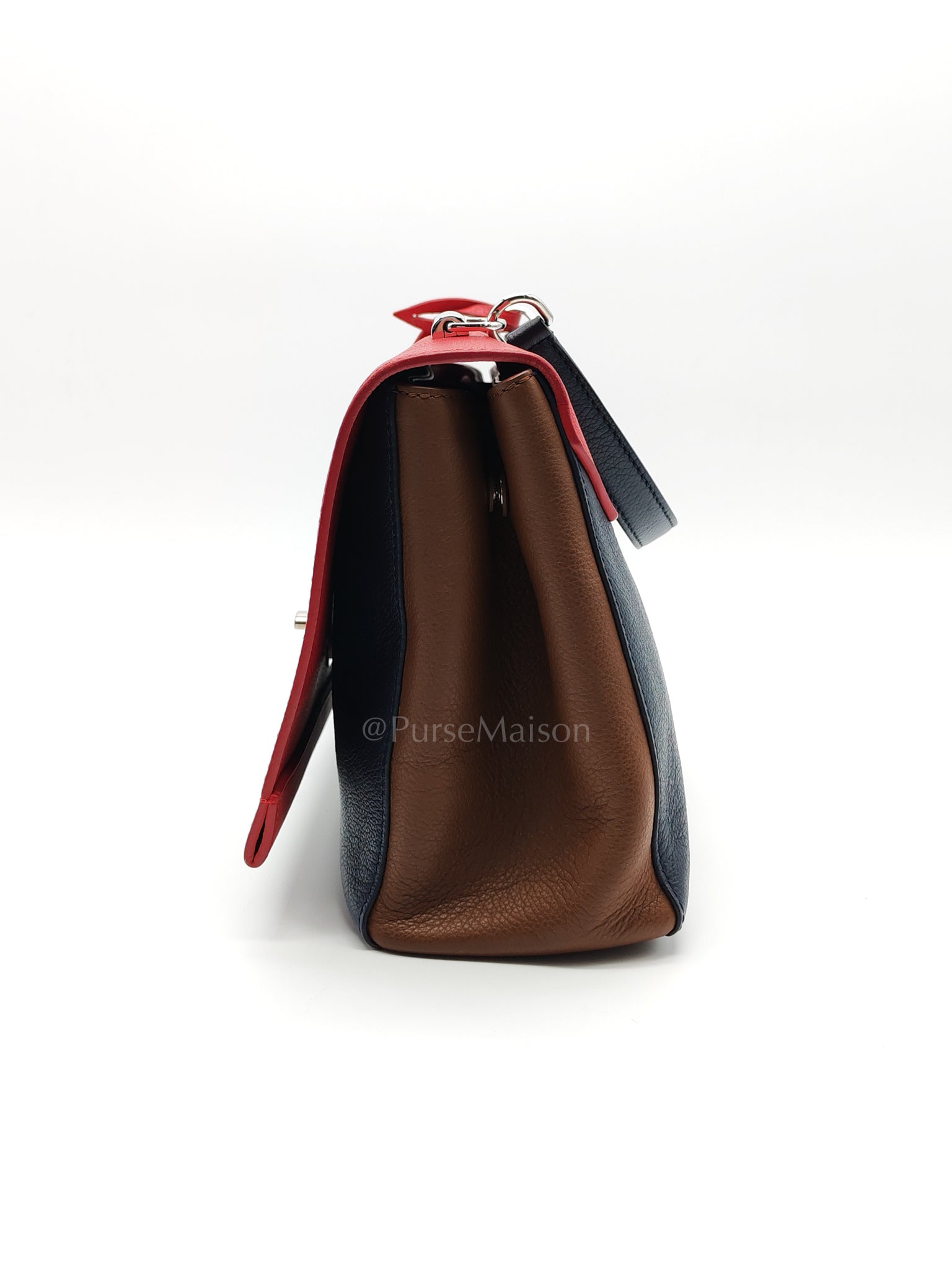 LockMe II 2 Way Handbag Red/Brown/Navy Silver Hardware (Microchip) | Purse Maison Luxury Bags Shop