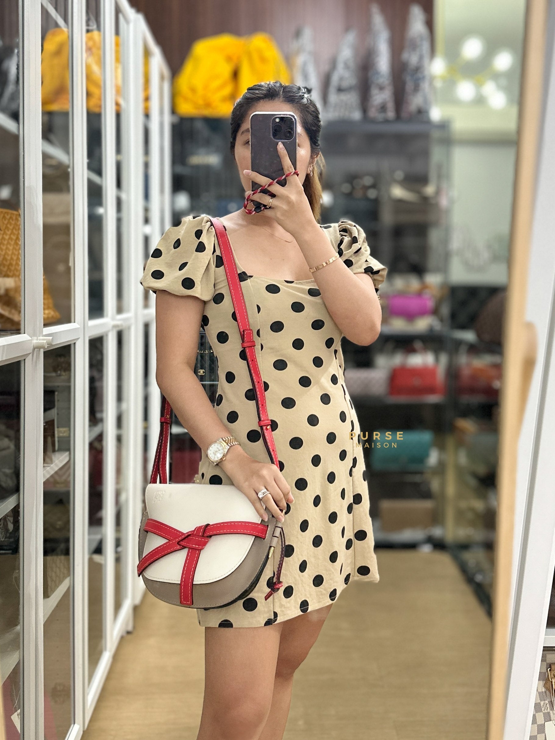 Loewe Gate Small in Red/White/Gray Leather
