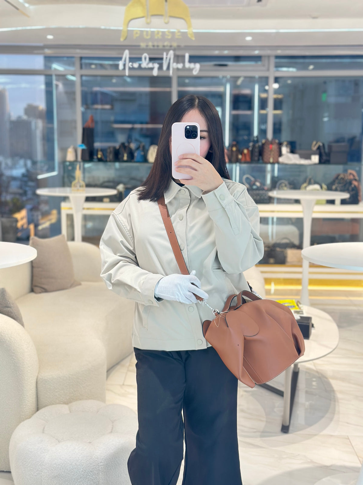 Loewe Large Elephant Bag in Tan Calfskin Leather Silver Hardware | Purse Maison Luxury Bags Shop