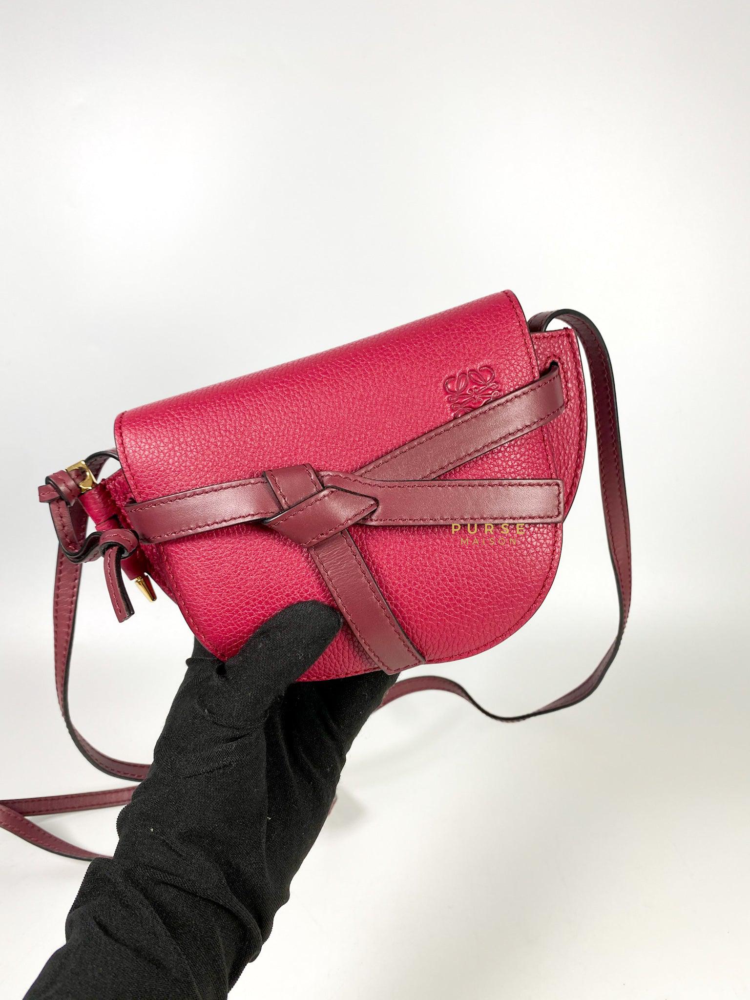 Loewe Mini Gate Raspberry Wine Leather Cross Body Bag