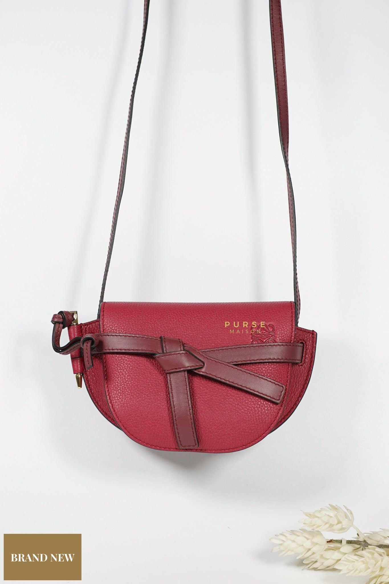 Loewe Mini Gate Raspberry Wine Leather Cross Body Bag