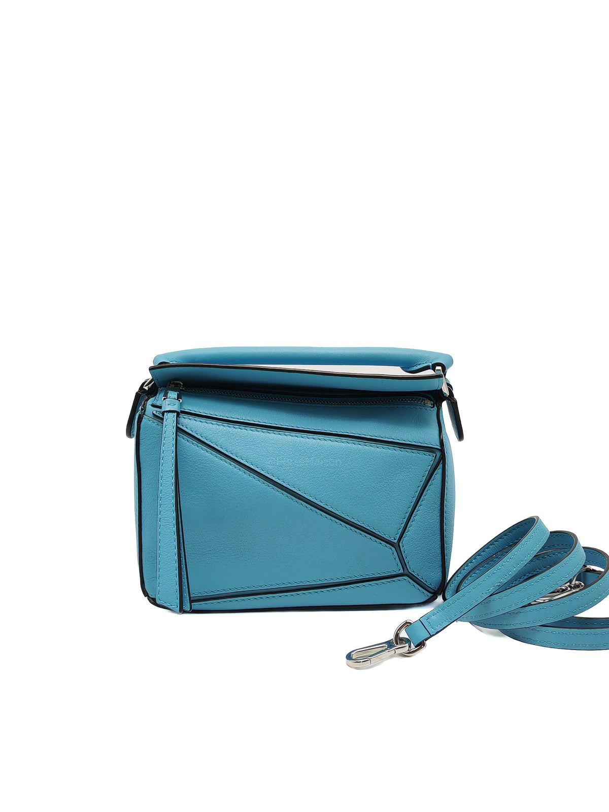 Loewe Mini Puzzle Bag in Light Blue Calfskin Leather and Silver Hardware | Purse Maison Luxury Bags Shop
