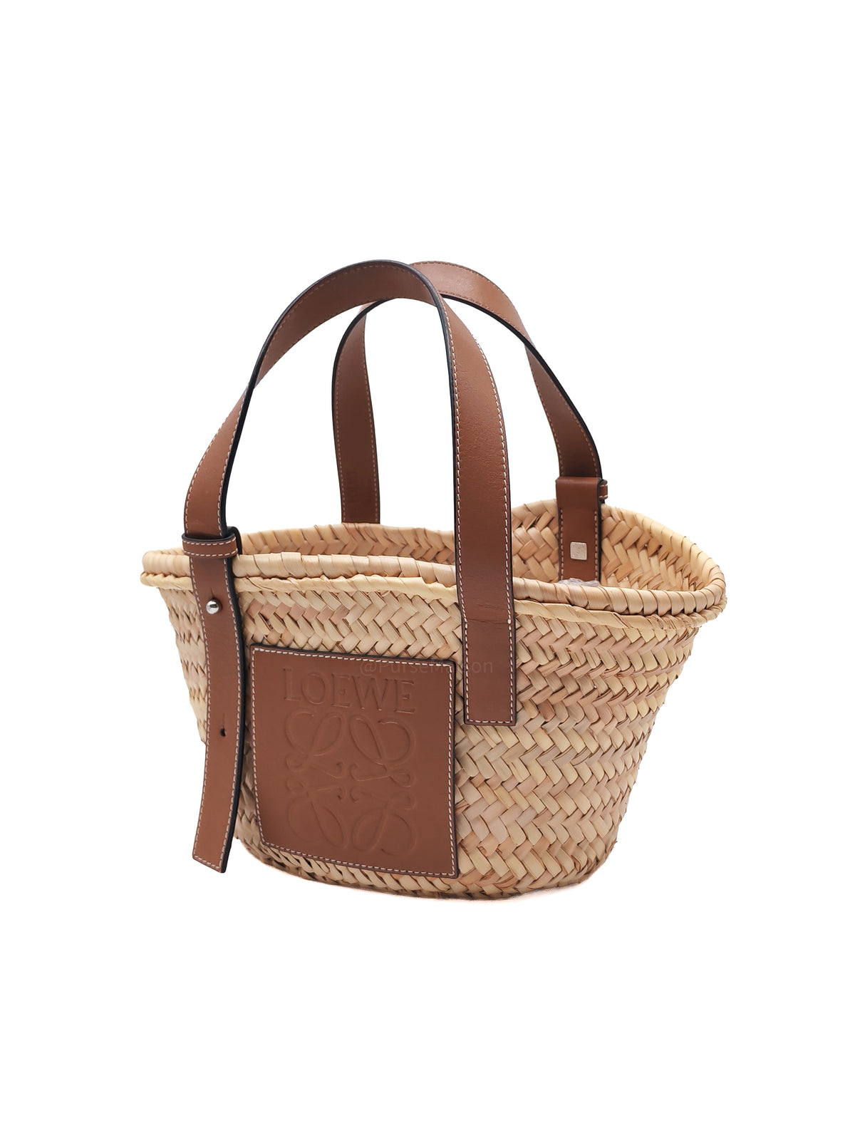 Loewe Palm Leaf & Brown Leather Small Basket Bag | Purse Maison Luxury Bags Shop