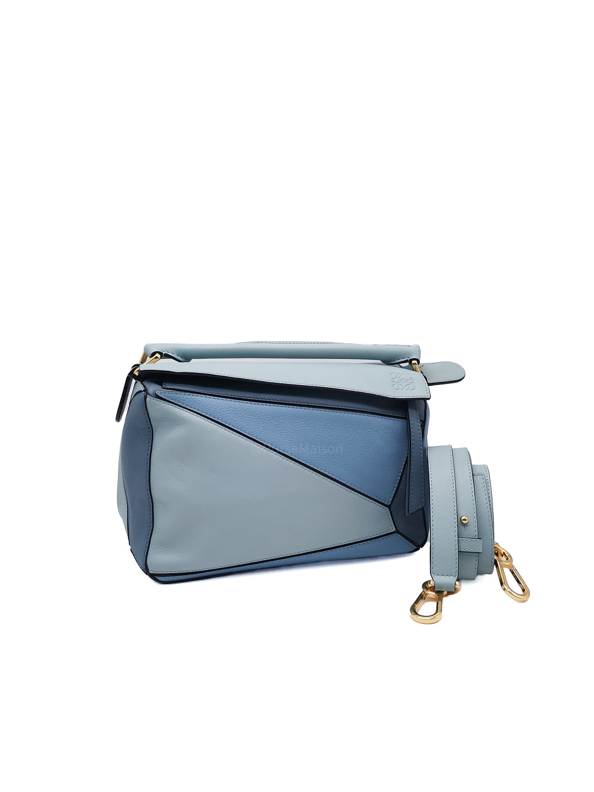 Loewe Puzzle Bag Medium in Tricolor Blue Calfskin Leather and Light Gold Hardware | Purse Maison Luxury Bags Shop