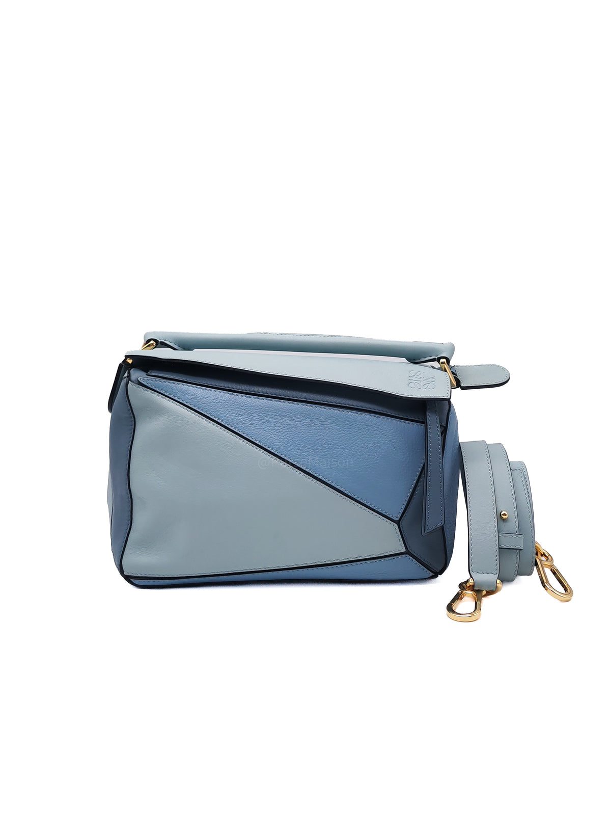 Loewe Puzzle Bag Medium in Tricolor Blue Calfskin Leather and Light Gold Hardware | Purse Maison Luxury Bags Shop