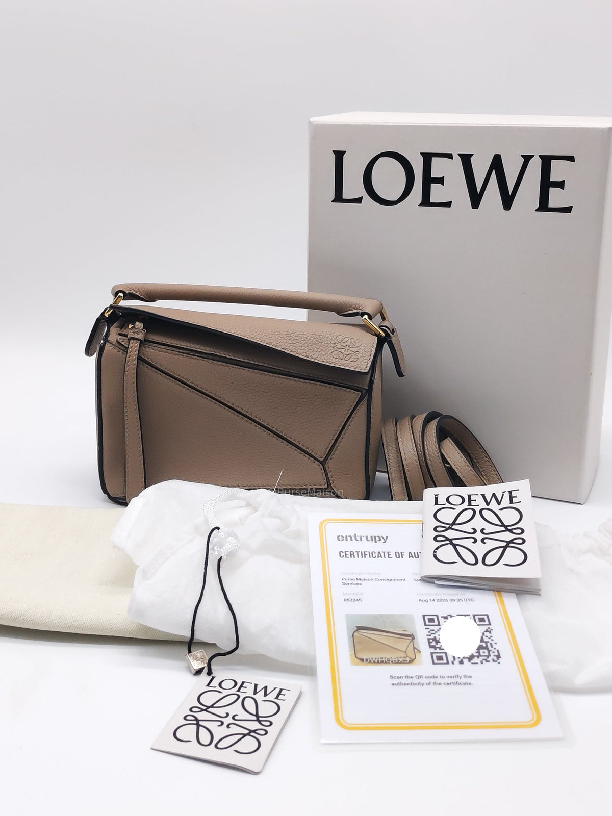 Loewe Puzzle Bag Mini in Taupe Calfskin Leather and Gold Hardware | Purse Maison Luxury Bags Shop