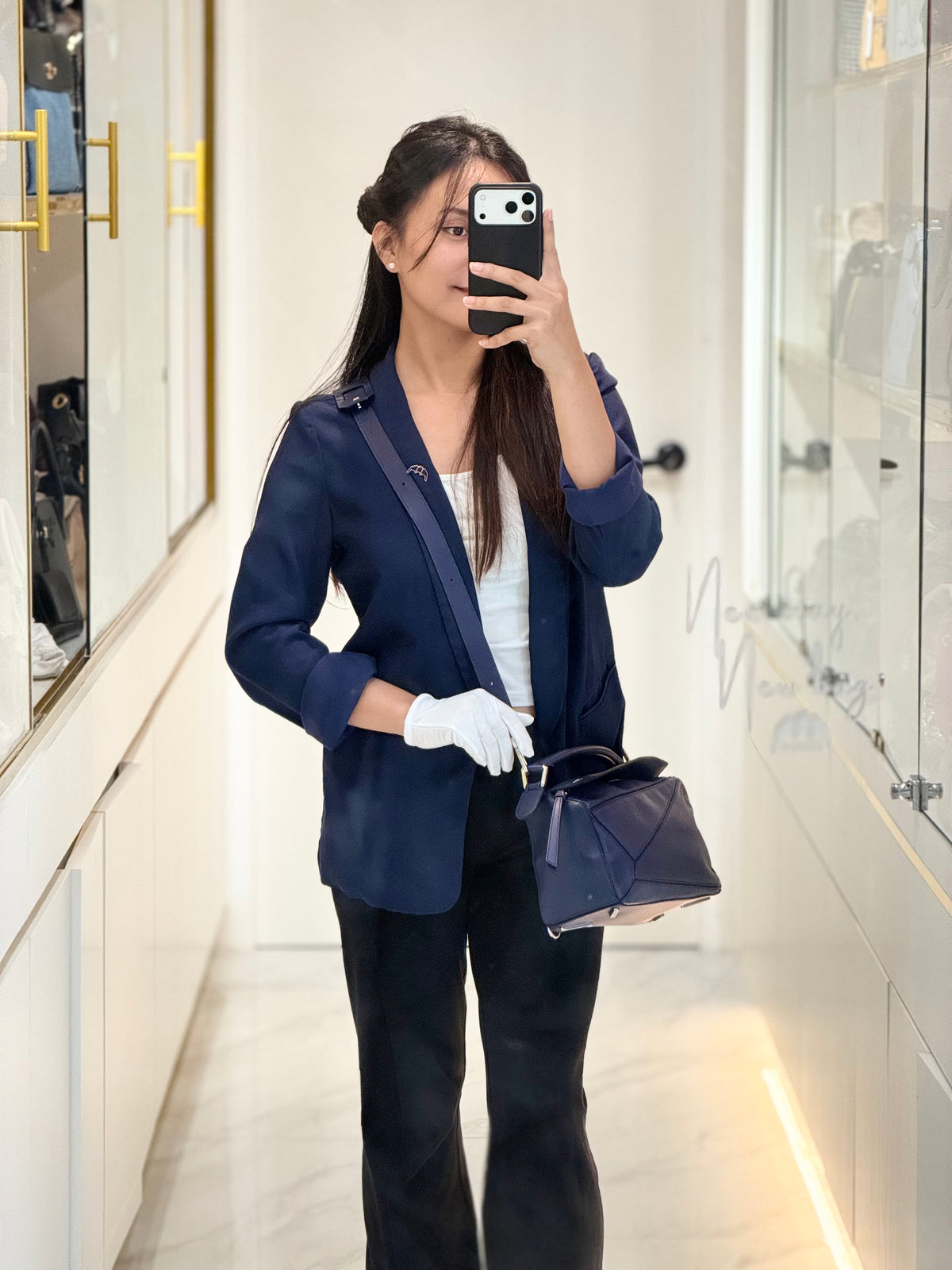 Loewe Puzzle Bag Small in Dark Blue Calfskin Leather and Silver Hardware | Purse Maison Luxury Bags Shop