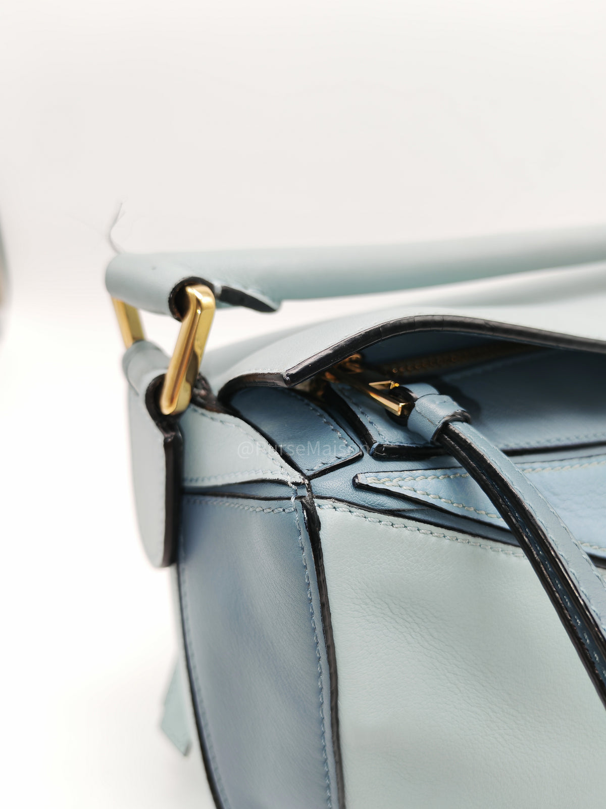 Loewe Puzzle Bag Small in Multi-tone Blue/Aqua Colorway Calfskin Leather and Gold Hardware | Purse Maison Luxury Bags Shop