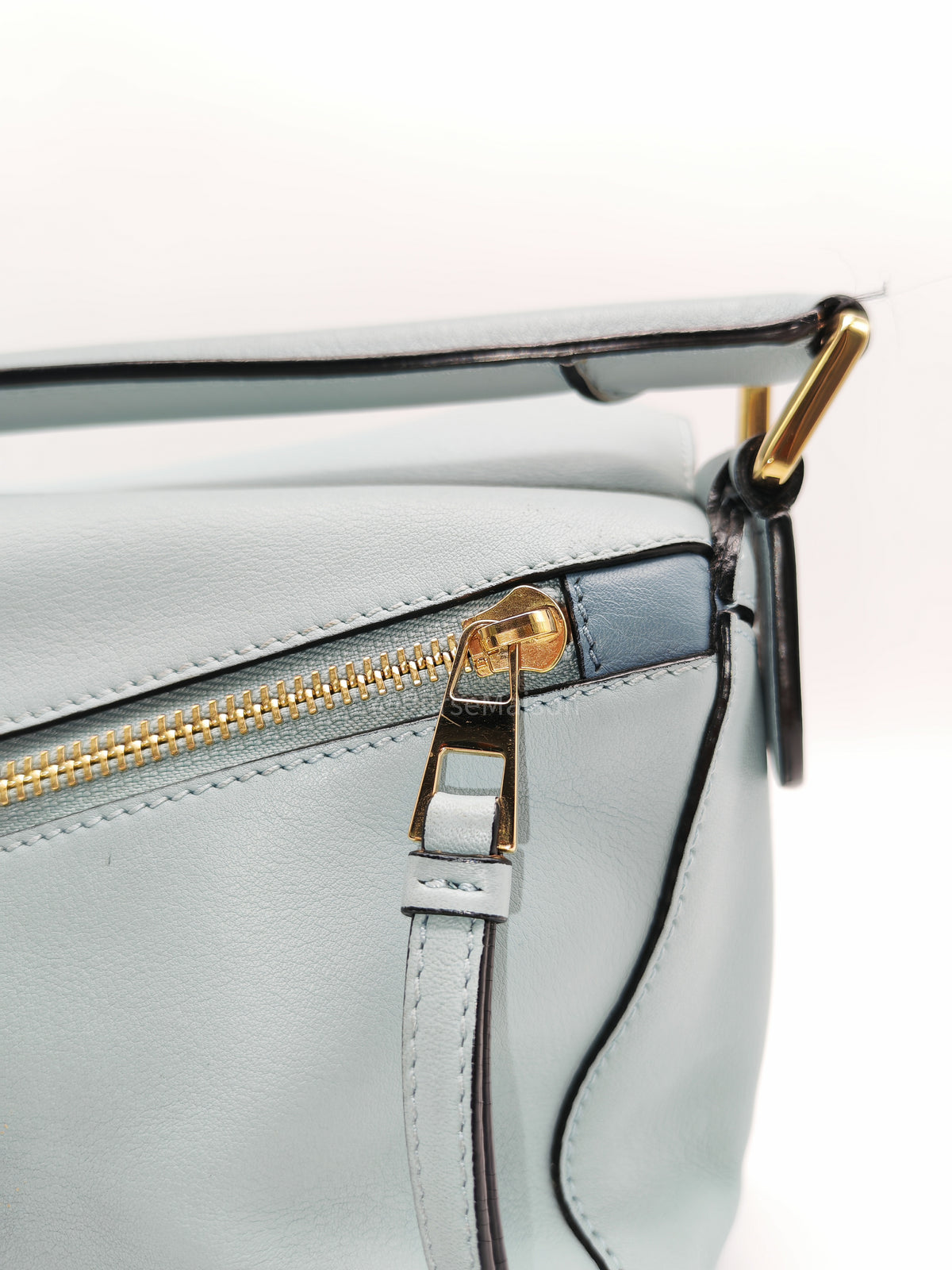 Loewe Puzzle Bag Small in Multi-tone Blue/Aqua Colorway Calfskin Leather and Gold Hardware | Purse Maison Luxury Bags Shop