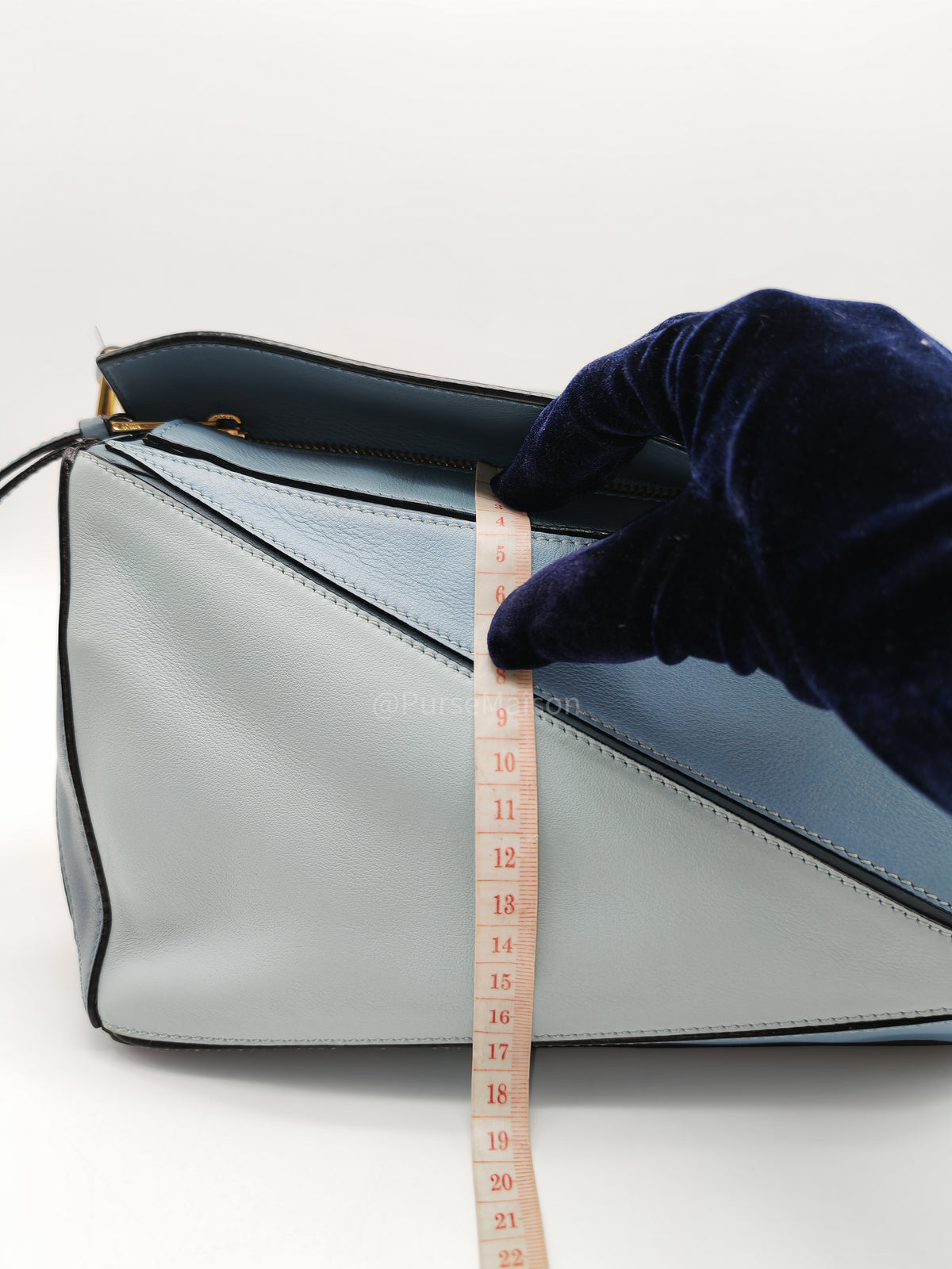 Loewe Puzzle Bag Small in Multi-tone Blue/Aqua Colorway Calfskin Leather and Gold Hardware | Purse Maison Luxury Bags Shop