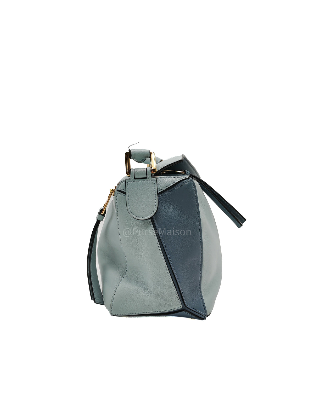 Loewe Puzzle Bag Small in Multi-tone Blue/Aqua Colorway Calfskin Leather and Gold Hardware | Purse Maison Luxury Bags Shop