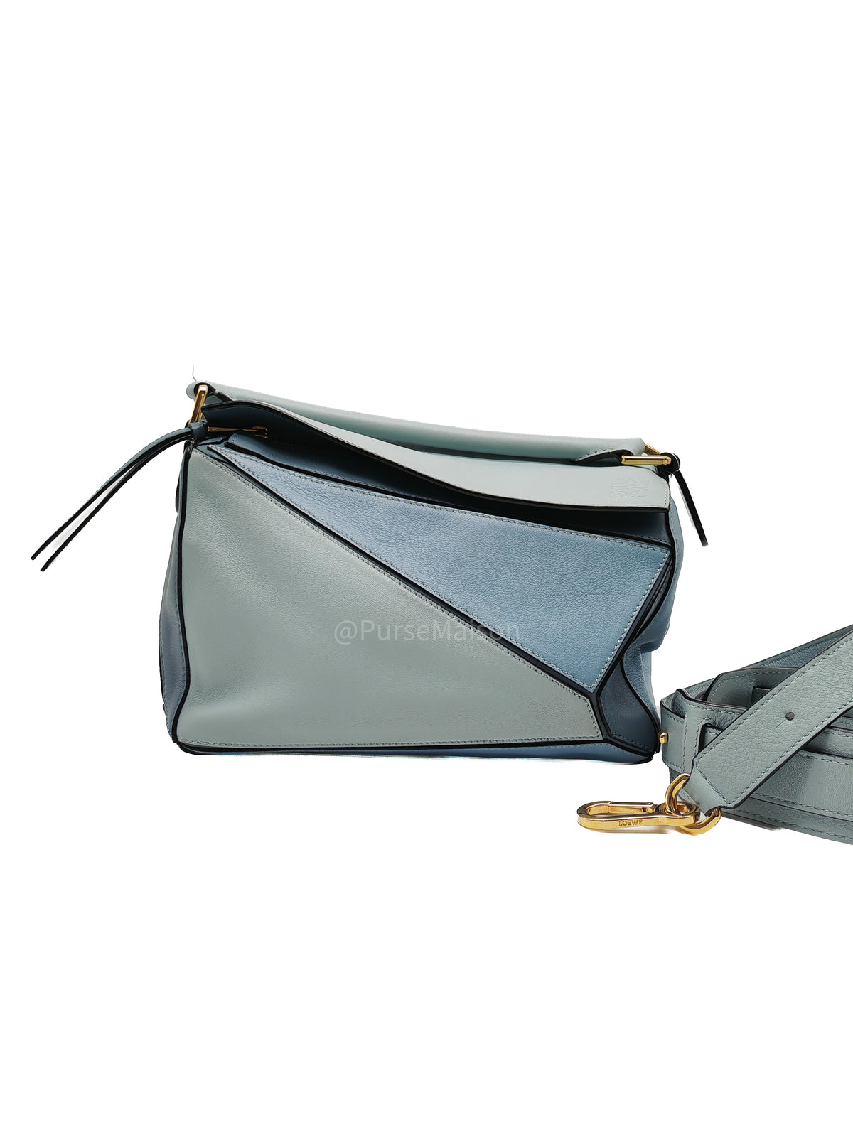 Loewe Puzzle Bag Small in Multi-tone Blue/Aqua Colorway Calfskin Leather and Gold Hardware | Purse Maison Luxury Bags Shop