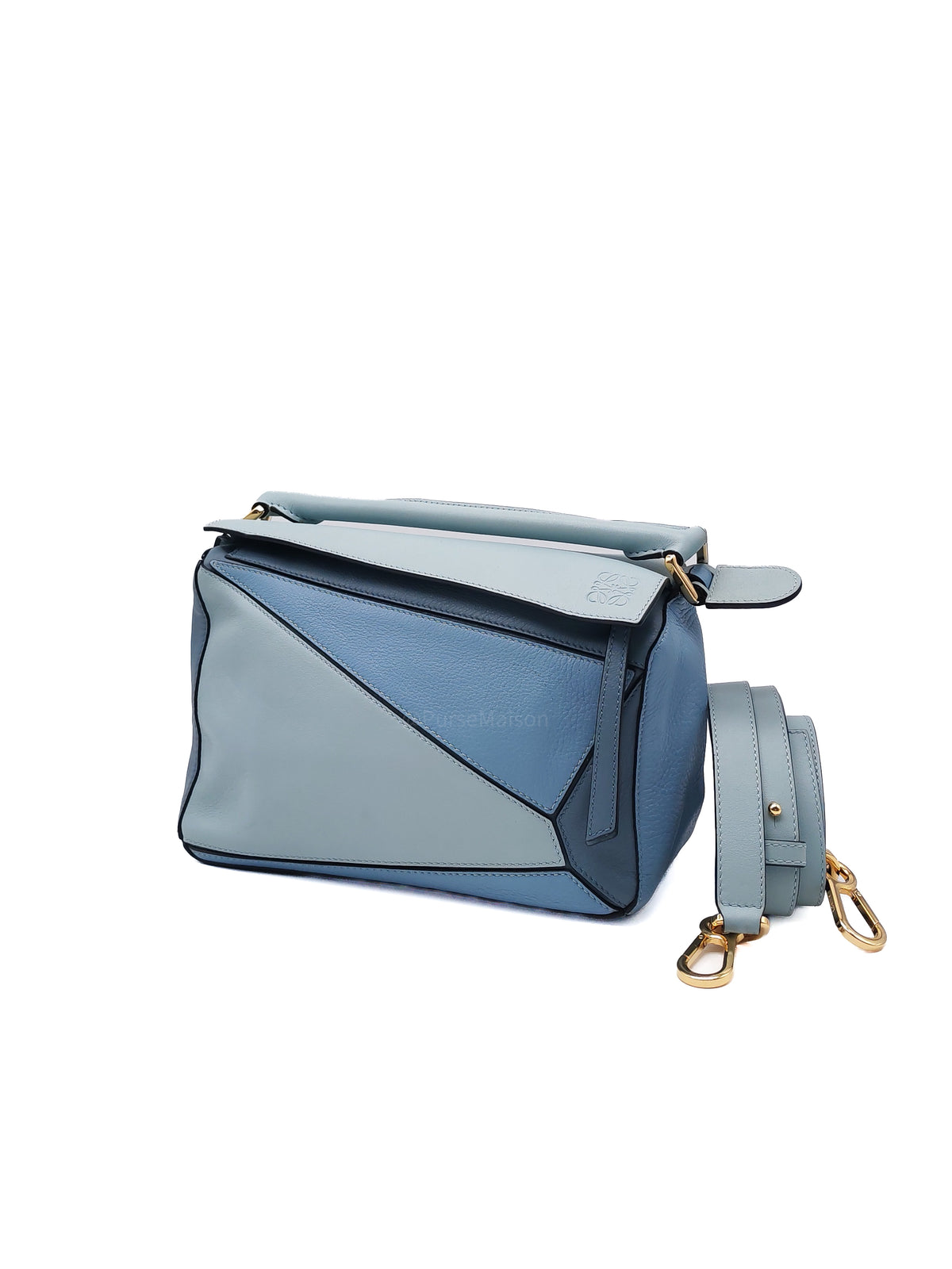 Loewe Puzzle Bag Medium in Tricolor Blue Calfskin Leather and Light Gold Hardware | Purse Maison Luxury Bags Shop