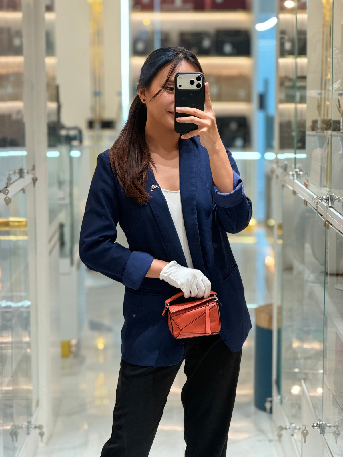 Loewe Puzzle Nano Bag in Red Orange Calfskin Leather Silver Hardware | Purse Maison Luxury Bags Shop