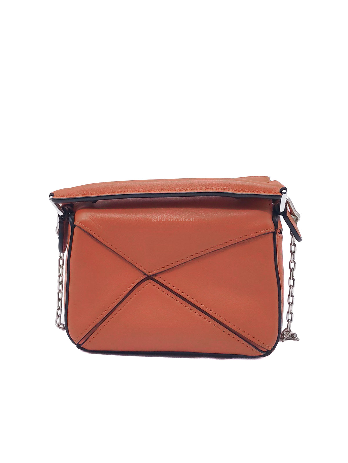 Loewe Puzzle Nano Bag in Red Orange Calfskin Leather Silver Hardware | Purse Maison Luxury Bags Shop