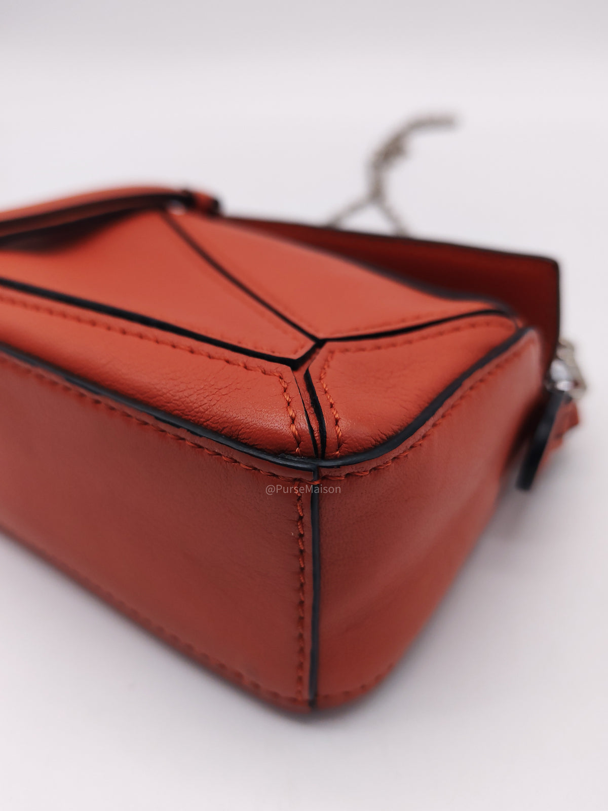 Loewe Puzzle Nano Bag in Red Orange Calfskin Leather Silver Hardware | Purse Maison Luxury Bags Shop