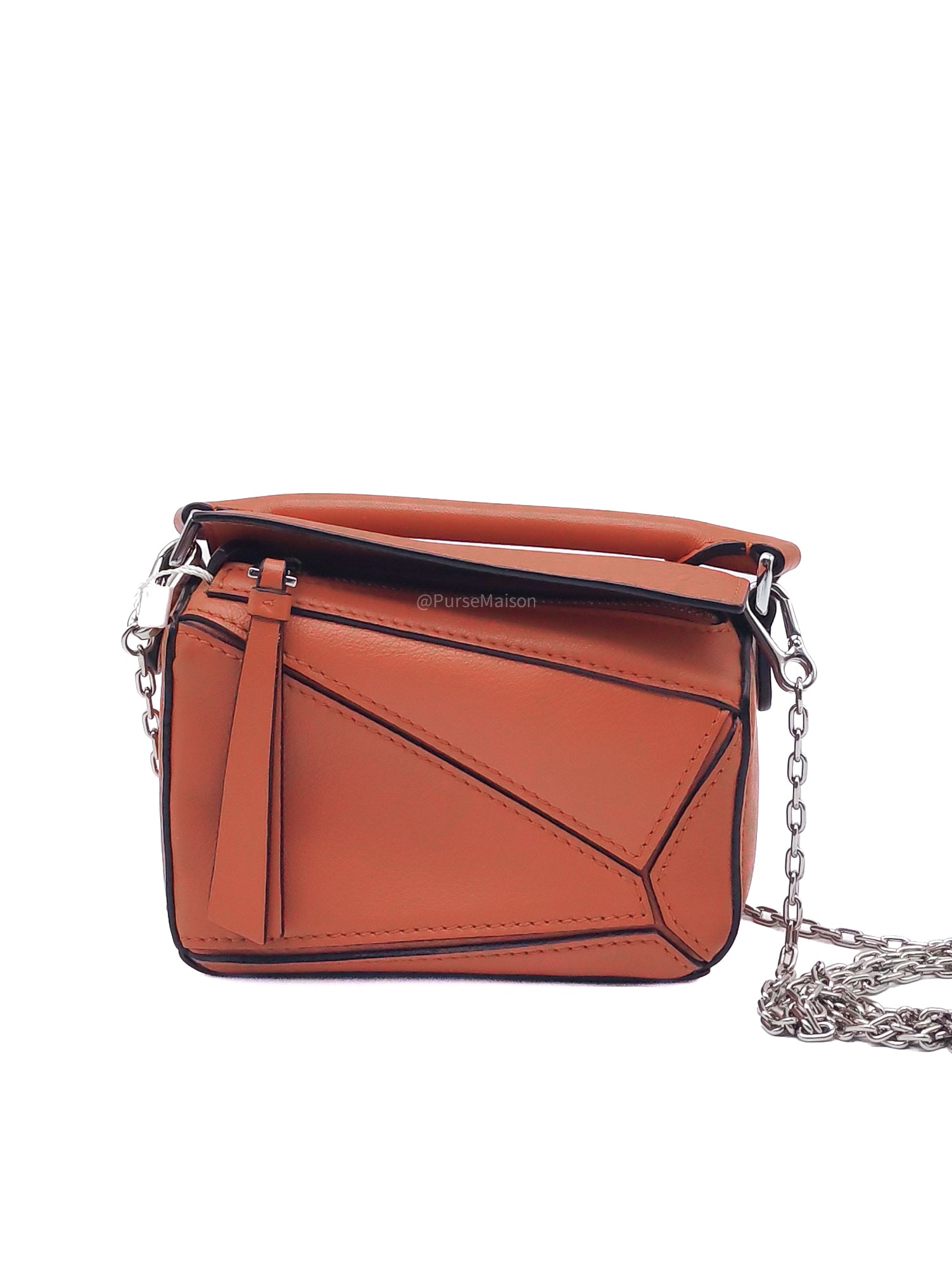 Loewe Puzzle Nano Bag in Red Orange Calfskin Leather Silver Hardware | Purse Maison Luxury Bags Shop