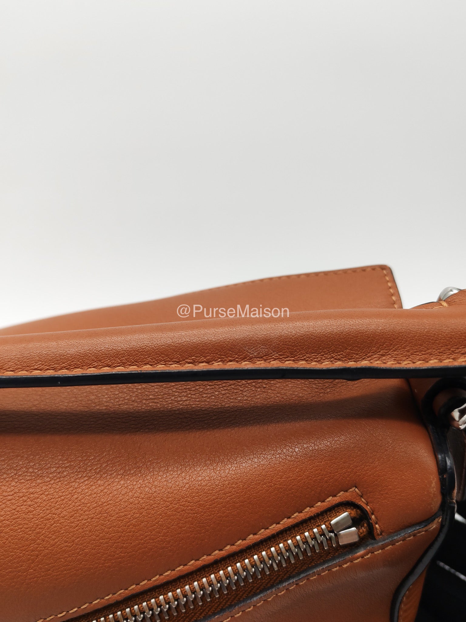 Loewe Puzzle Small Bag in Tan Calfskin Leather and Silver Hardware | Purse Maison Luxury Bags Shop