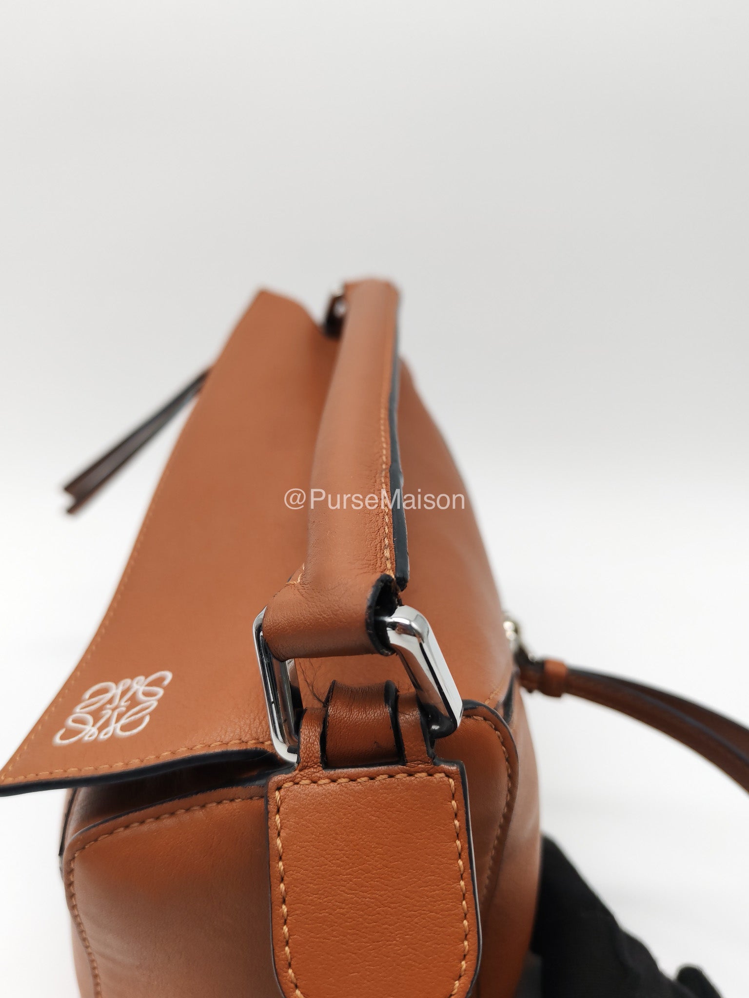 Loewe Puzzle Small Bag in Tan Calfskin Leather and Silver Hardware | Purse Maison Luxury Bags Shop