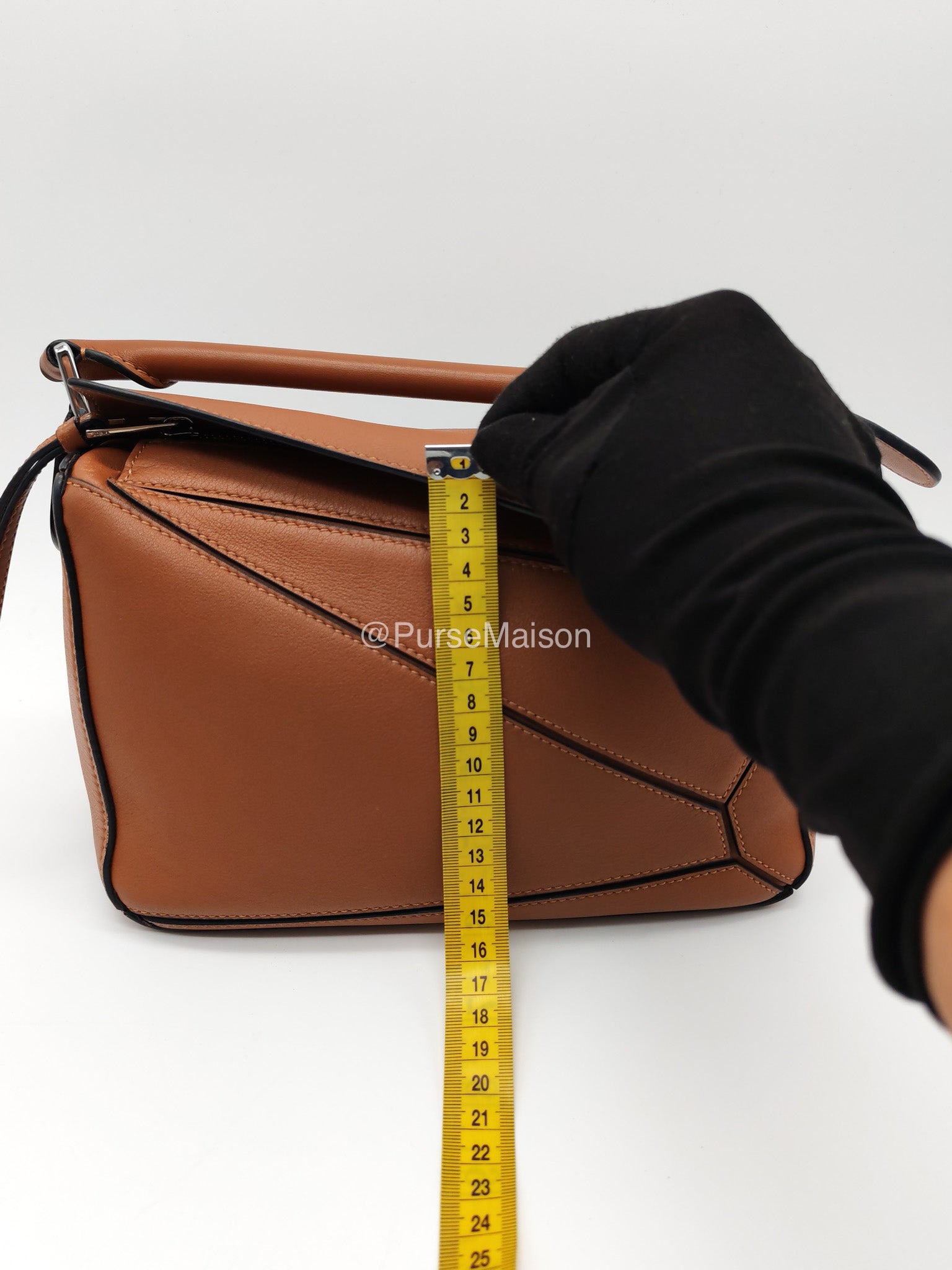 Loewe Puzzle Small Bag in Tan Calfskin Leather and Silver Hardware | Purse Maison Luxury Bags Shop