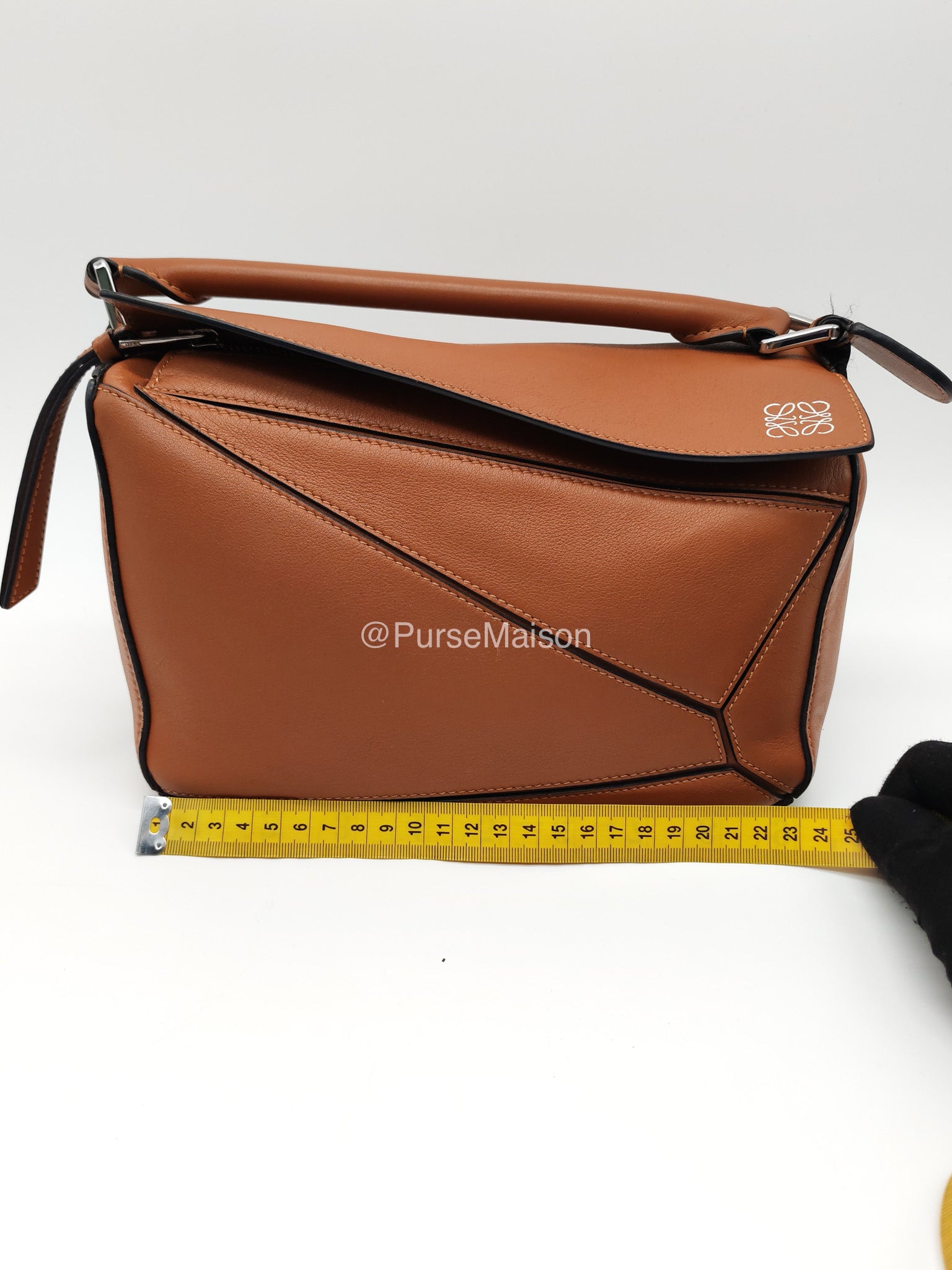 Loewe Puzzle Small Bag in Tan Calfskin Leather and Silver Hardware | Purse Maison Luxury Bags Shop
