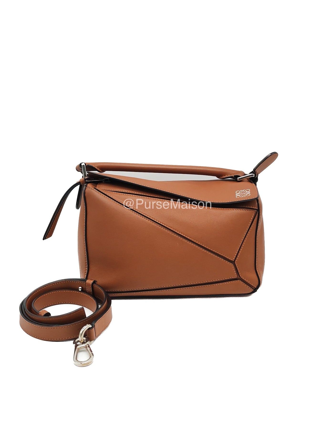 Loewe Puzzle Small Bag in Tan Calfskin Leather and Silver Hardware | Purse Maison Luxury Bags Shop