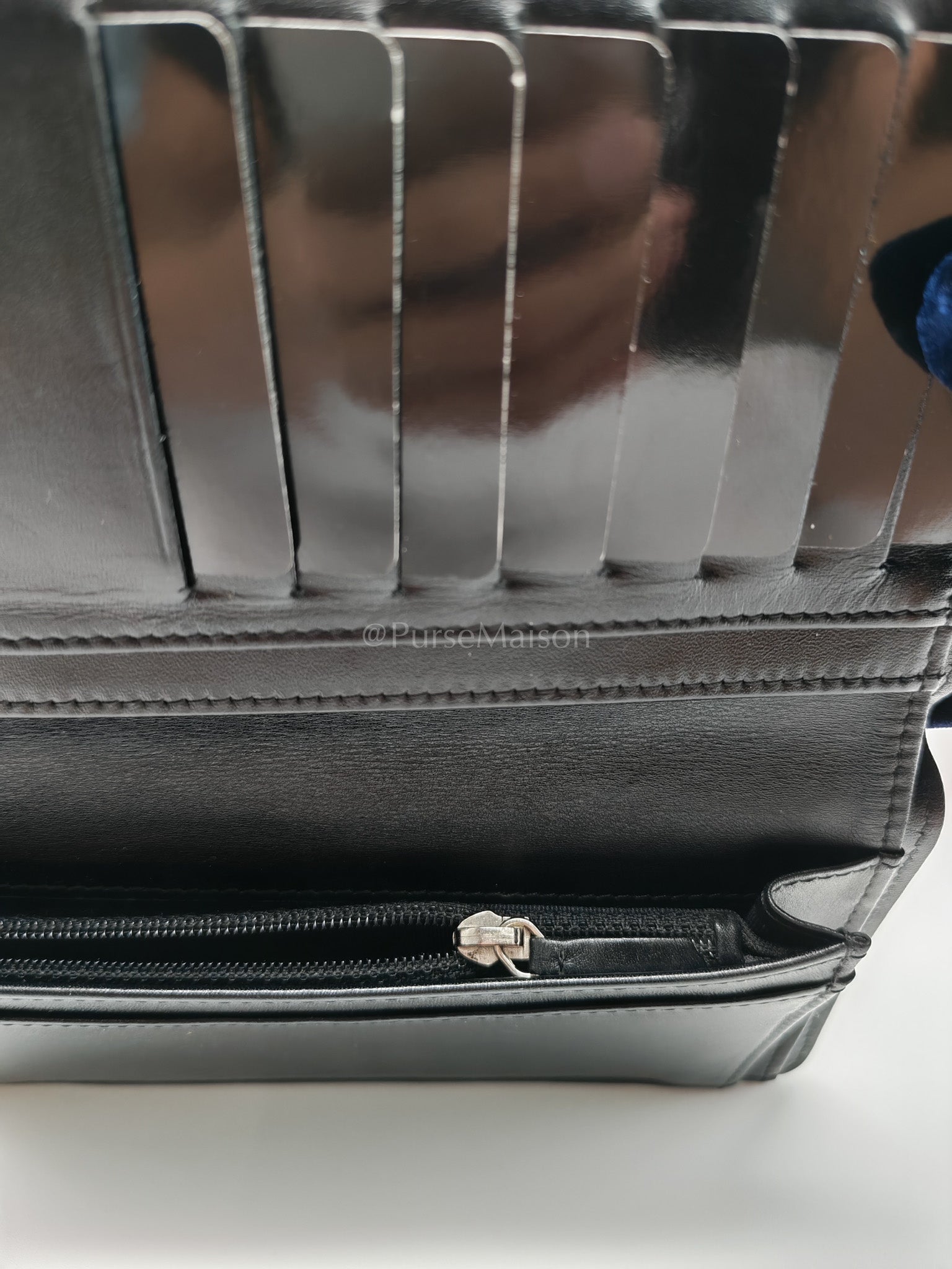 Long Bifold Wallet in Black Caviar Leather and Silver Hardware Series 17 | Purse Maison Luxury Bags Shop