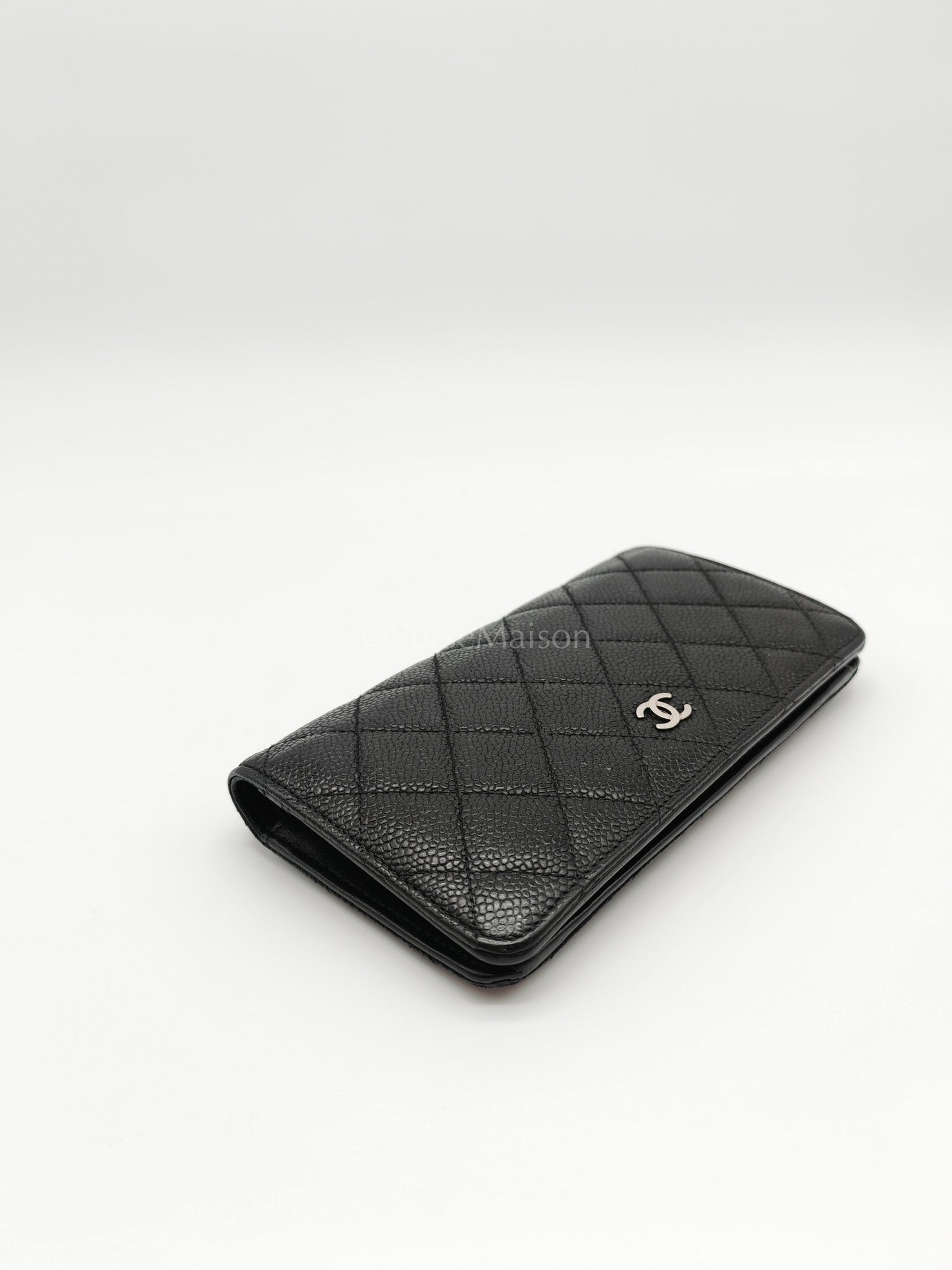 Long Bifold Wallet in Black Caviar Leather and Silver Hardware Series 17 | Purse Maison Luxury Bags Shop