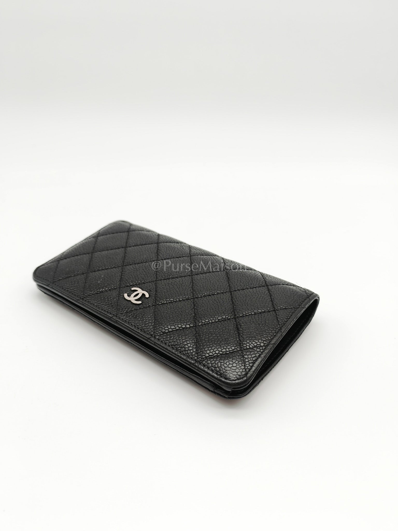 Long Bifold Wallet in Black Caviar Leather and Silver Hardware Series 17 | Purse Maison Luxury Bags Shop