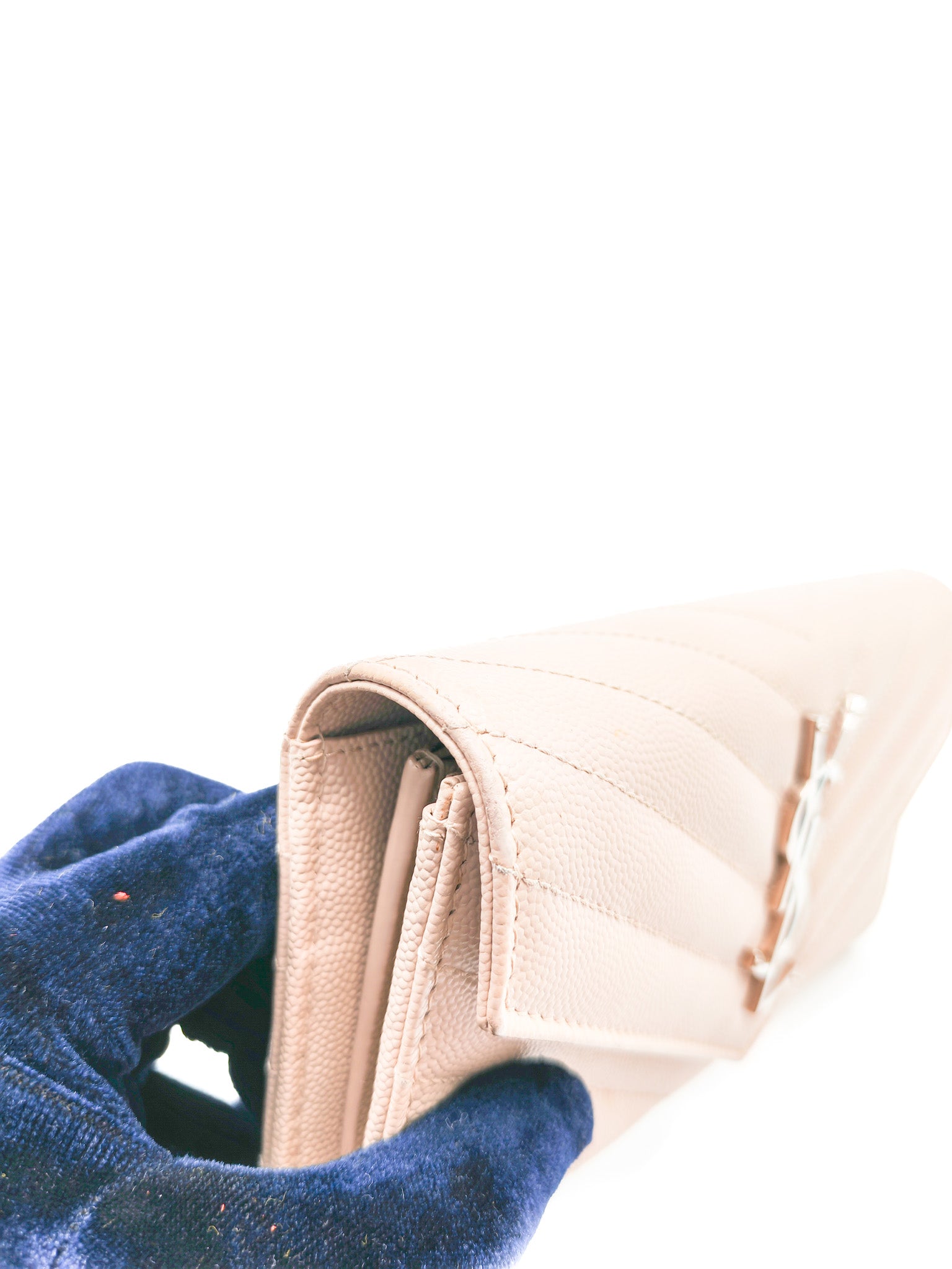 Long Flap Wallet in Nude Pink Grain De Poudre Leather Silver Hardware | Purse Maison Luxury Bags Shop