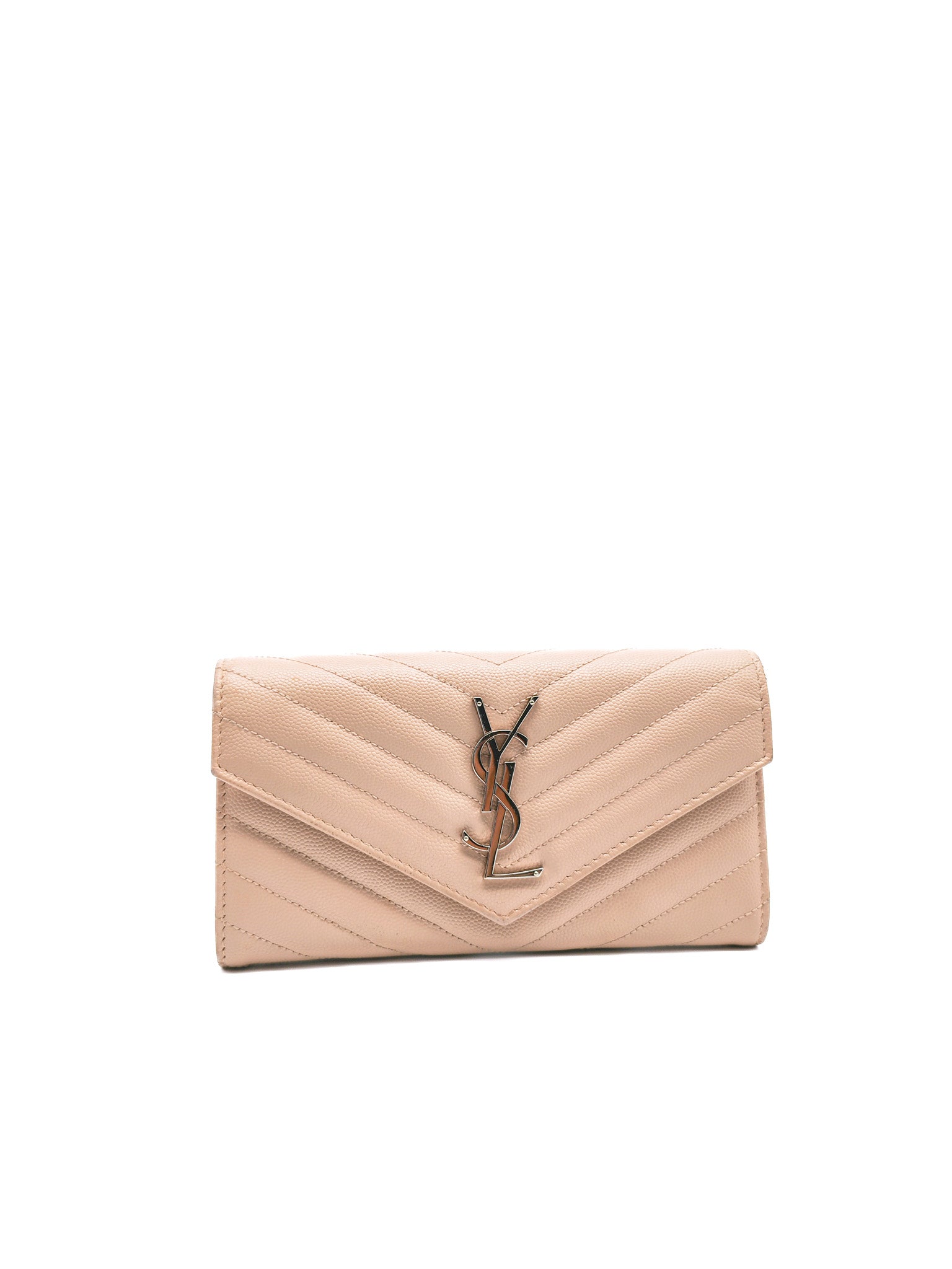 Long Flap Wallet in Nude Pink Grain De Poudre Leather Silver Hardware | Purse Maison Luxury Bags Shop