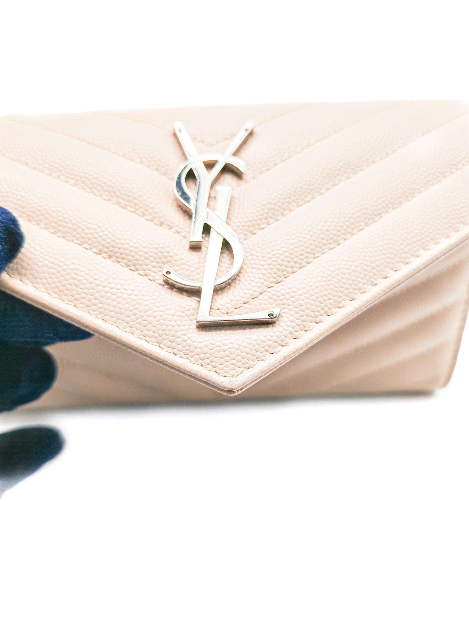 Long Flap Wallet in Nude Pink Grain De Poudre Leather Silver Hardware | Purse Maison Luxury Bags Shop