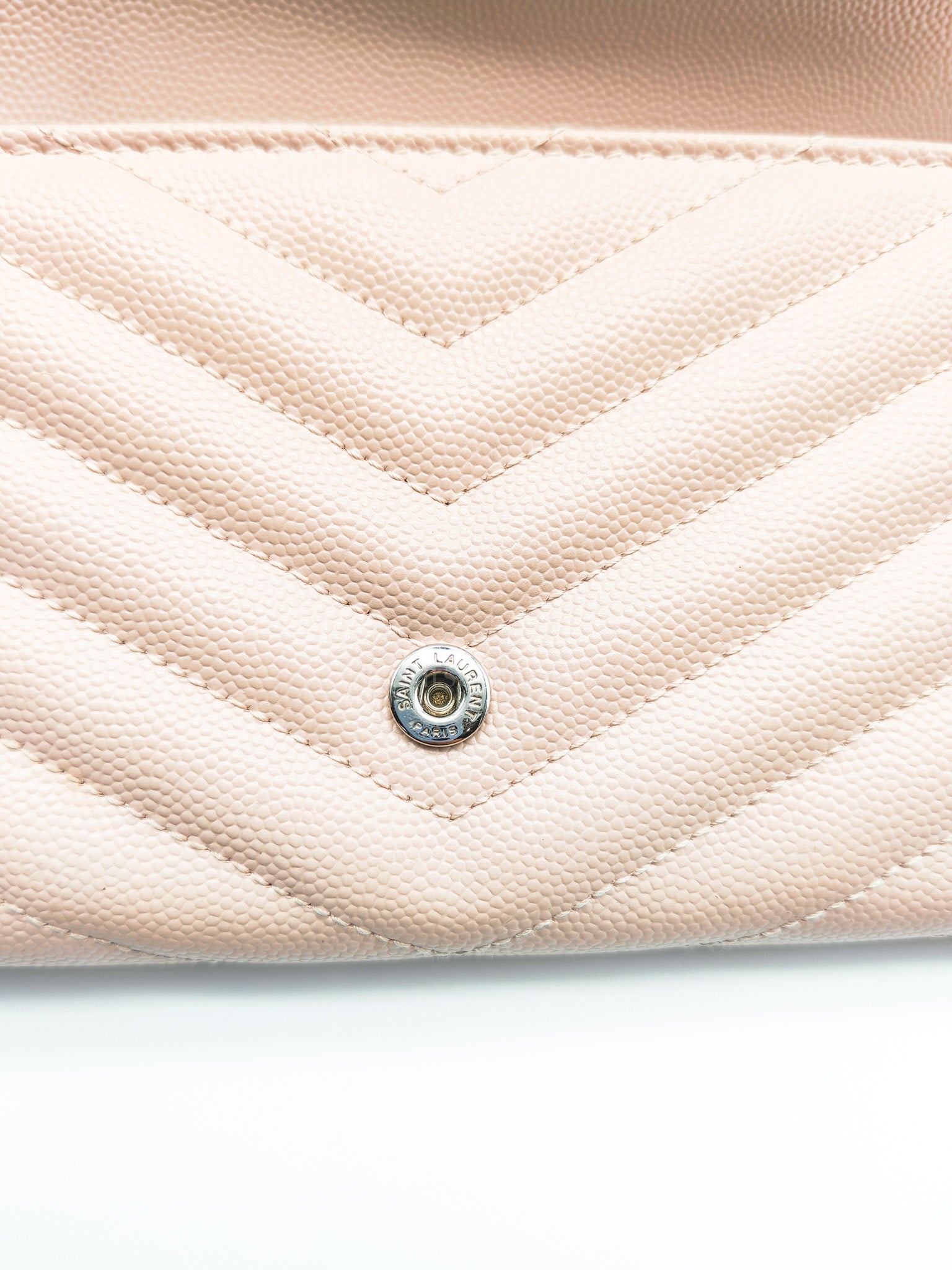 Long Flap Wallet in Nude Pink Grain De Poudre Leather Silver Hardware | Purse Maison Luxury Bags Shop