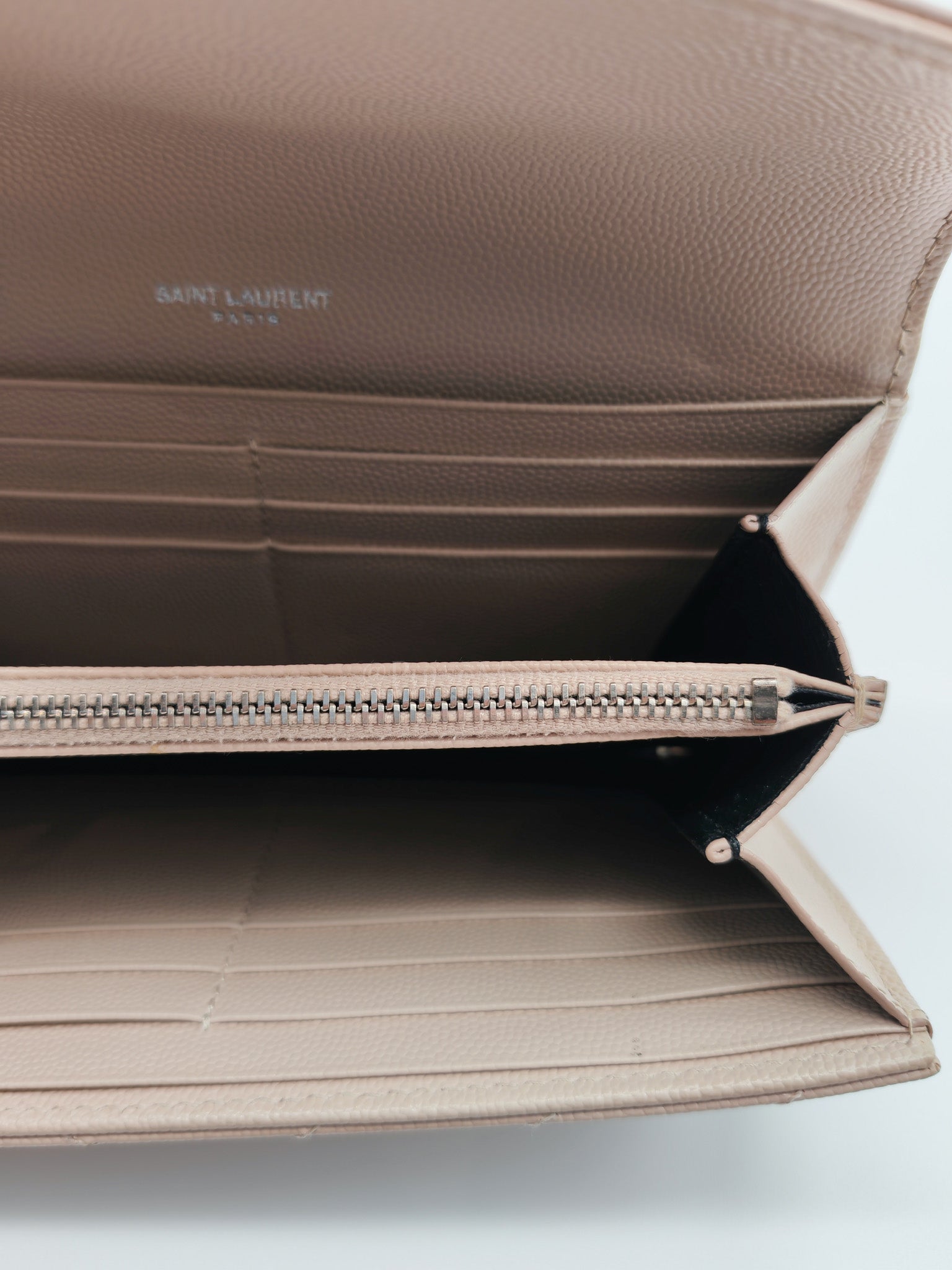 Long Flap Wallet in Nude Pink Grain De Poudre Leather Silver Hardware | Purse Maison Luxury Bags Shop