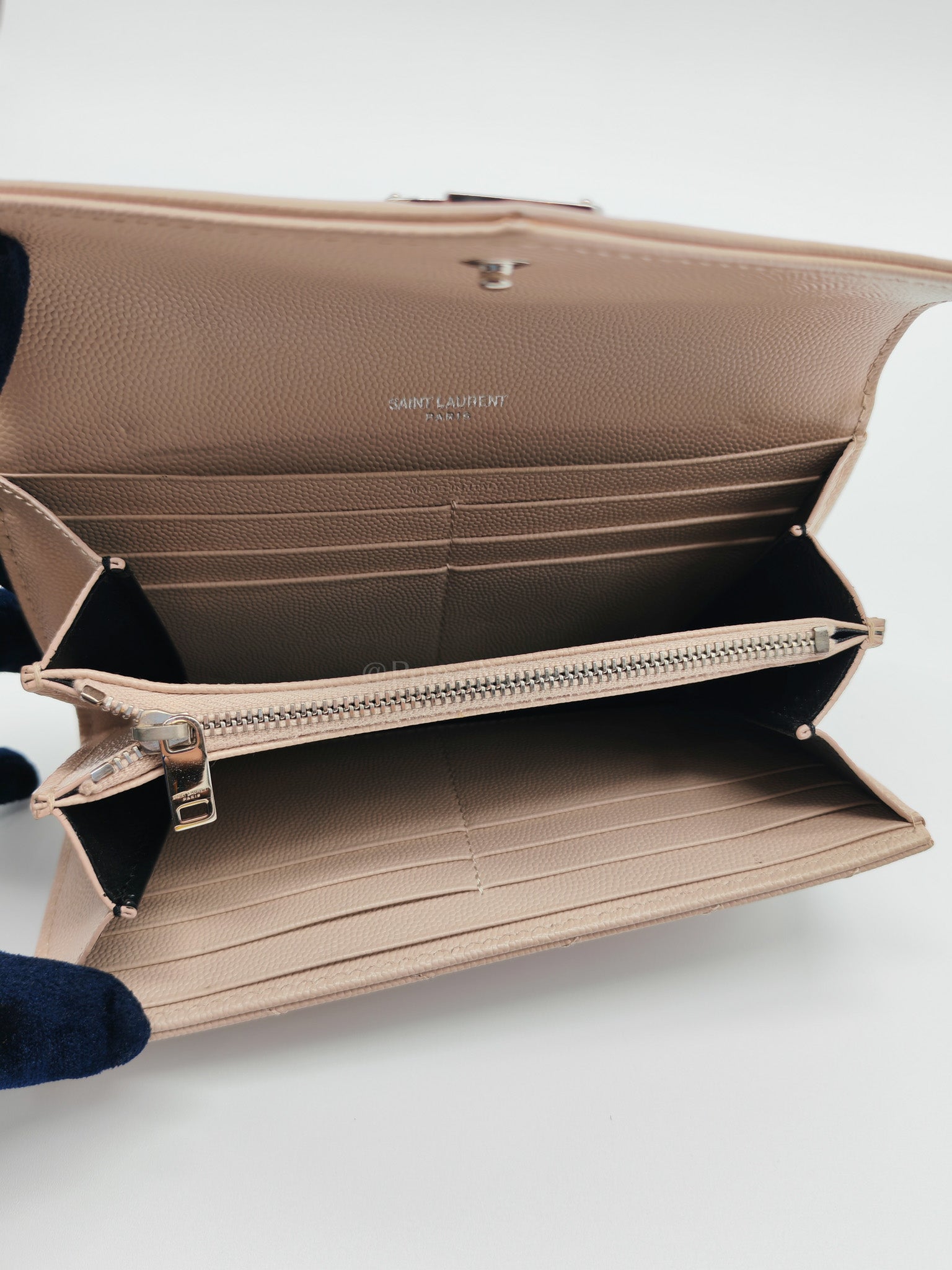 Long Flap Wallet in Nude Pink Grain De Poudre Leather Silver Hardware | Purse Maison Luxury Bags Shop