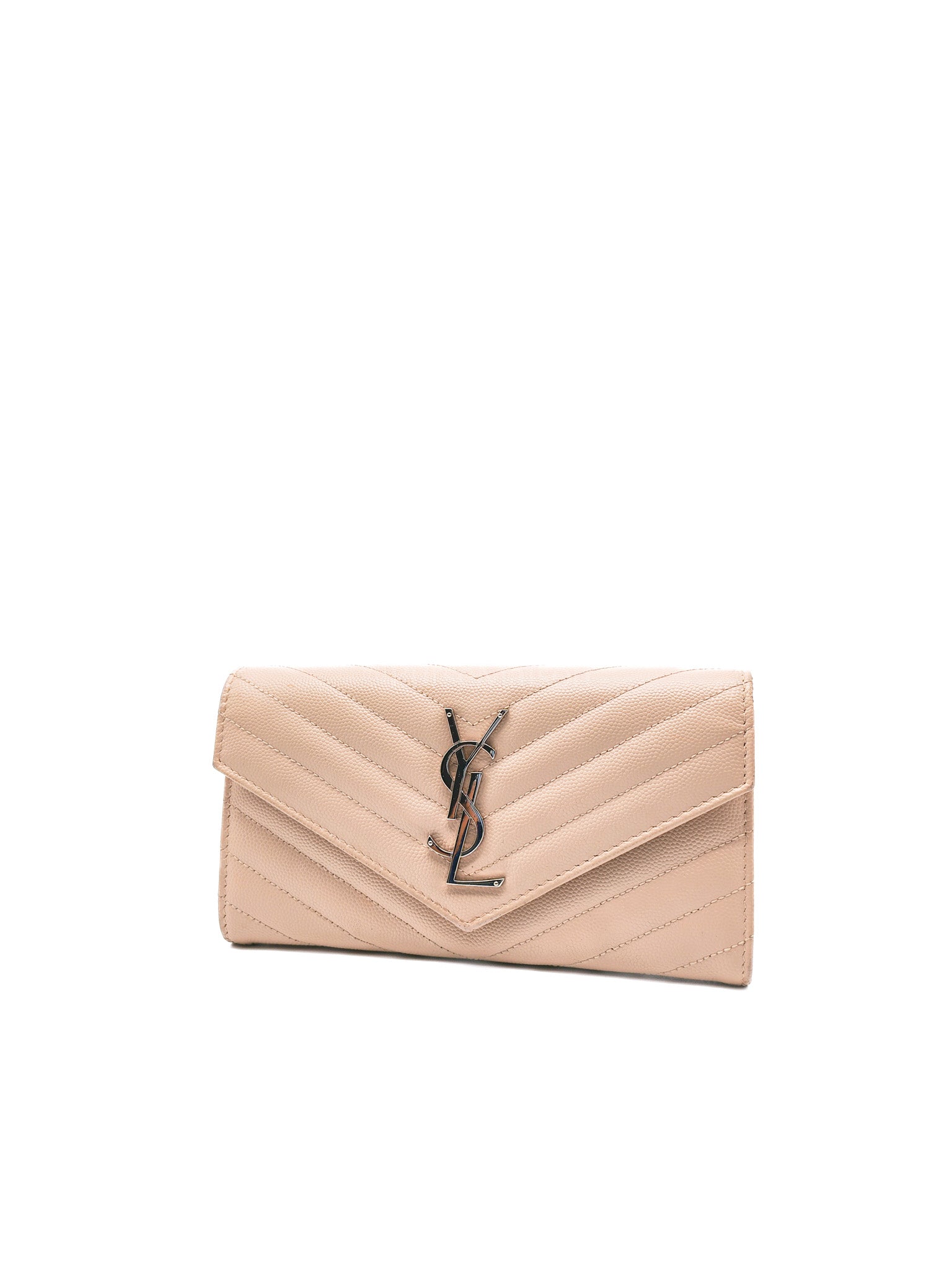 Long Flap Wallet in Nude Pink Grain De Poudre Leather Silver Hardware | Purse Maison Luxury Bags Shop