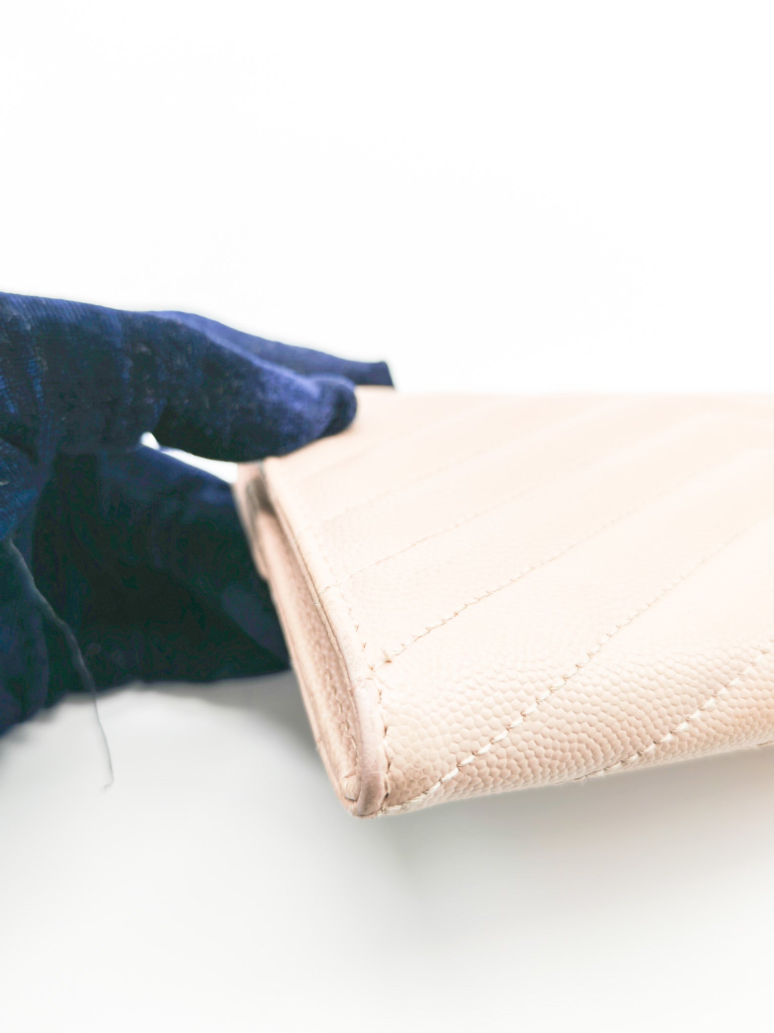 Long Flap Wallet in Nude Pink Grain De Poudre Leather Silver Hardware | Purse Maison Luxury Bags Shop