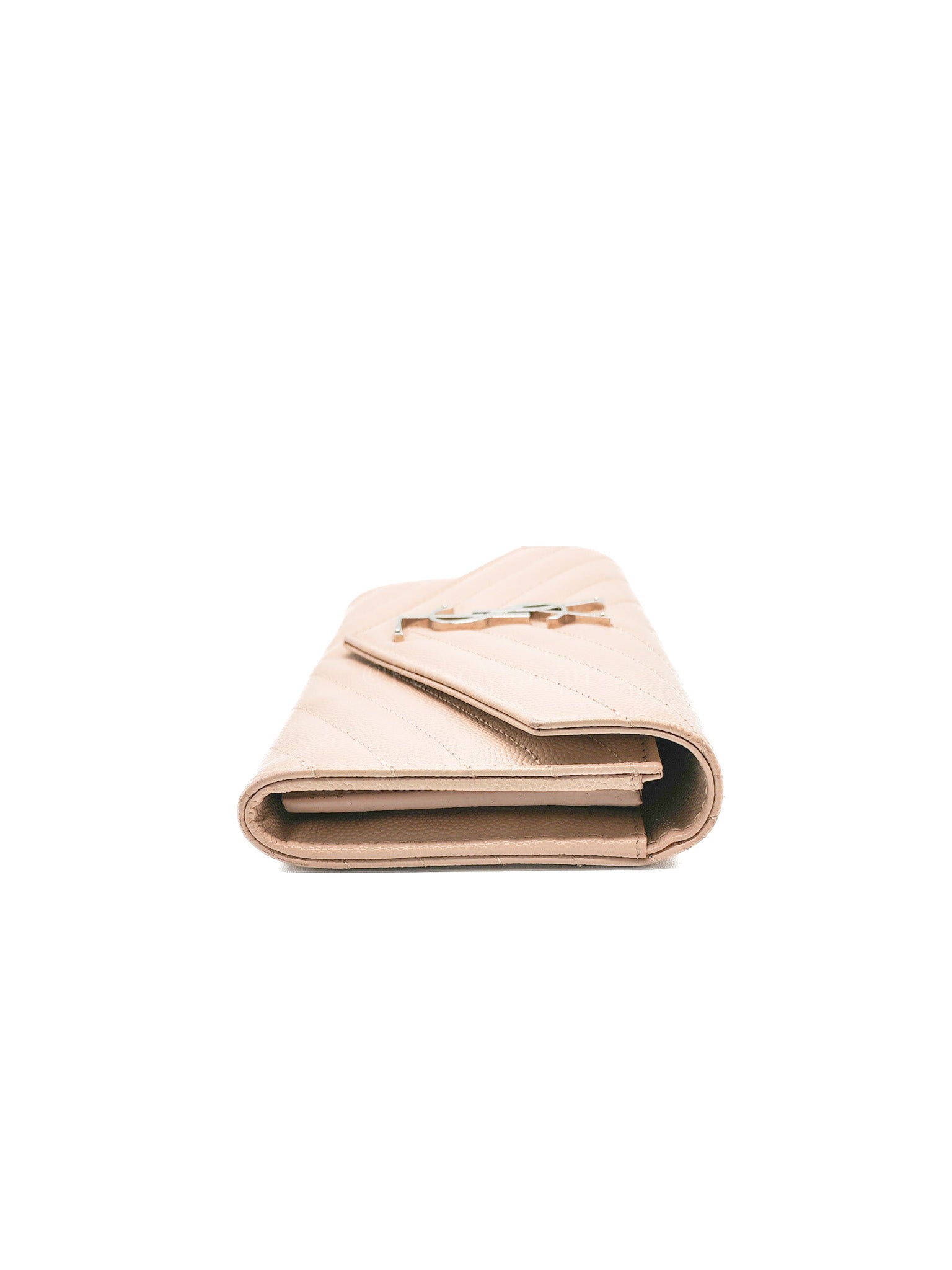 Long Flap Wallet in Nude Pink Grain De Poudre Leather Silver Hardware | Purse Maison Luxury Bags Shop