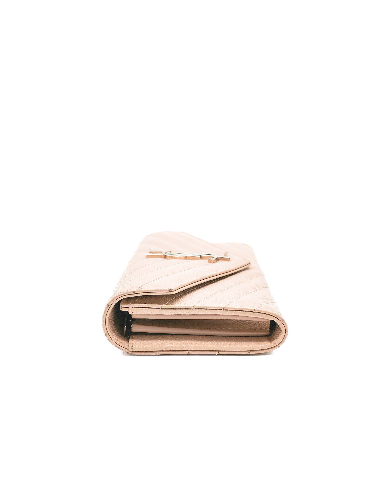 Long Flap Wallet in Nude Pink Grain De Poudre Leather Silver Hardware | Purse Maison Luxury Bags Shop