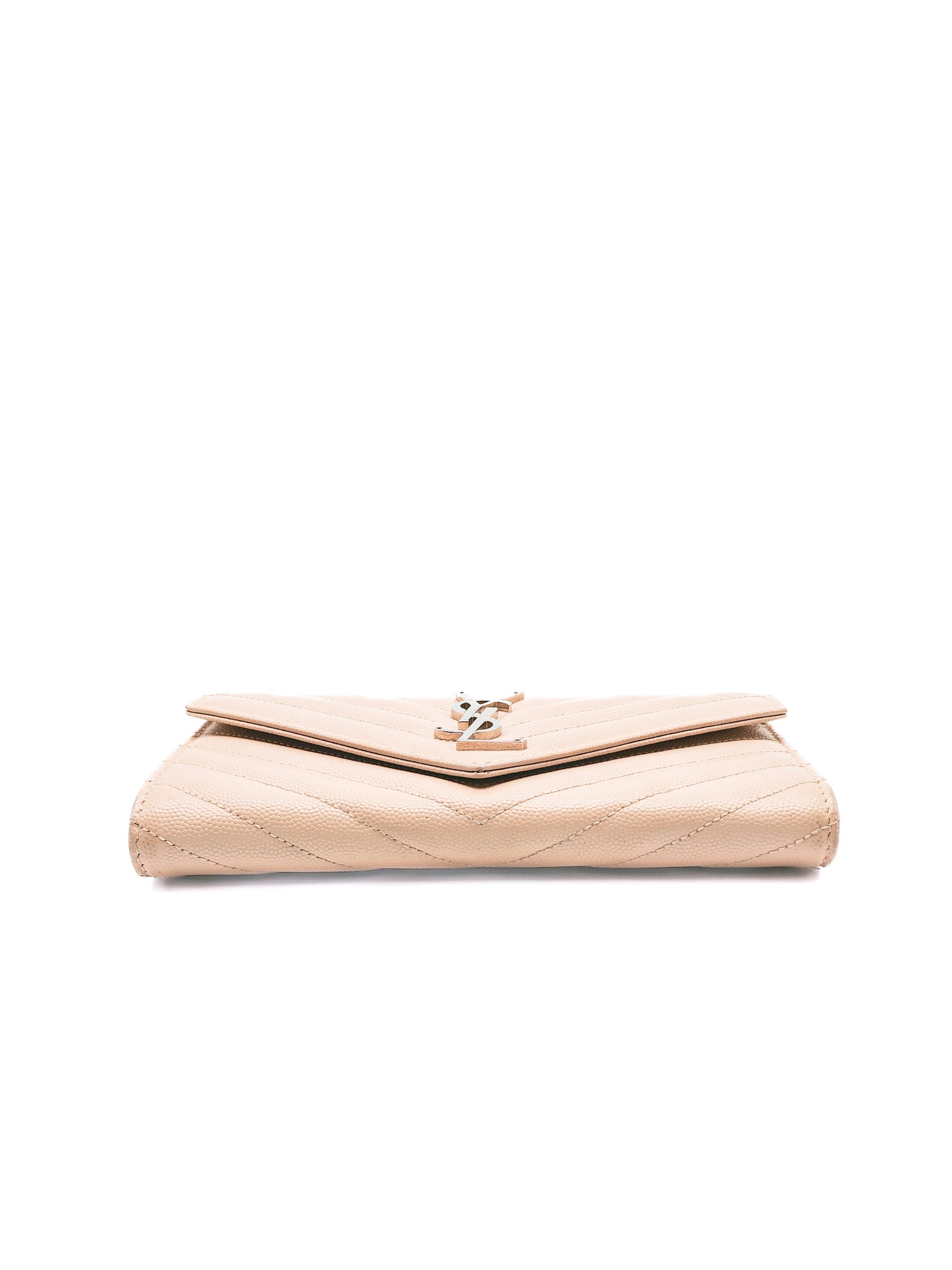 Long Flap Wallet in Nude Pink Grain De Poudre Leather Silver Hardware | Purse Maison Luxury Bags Shop