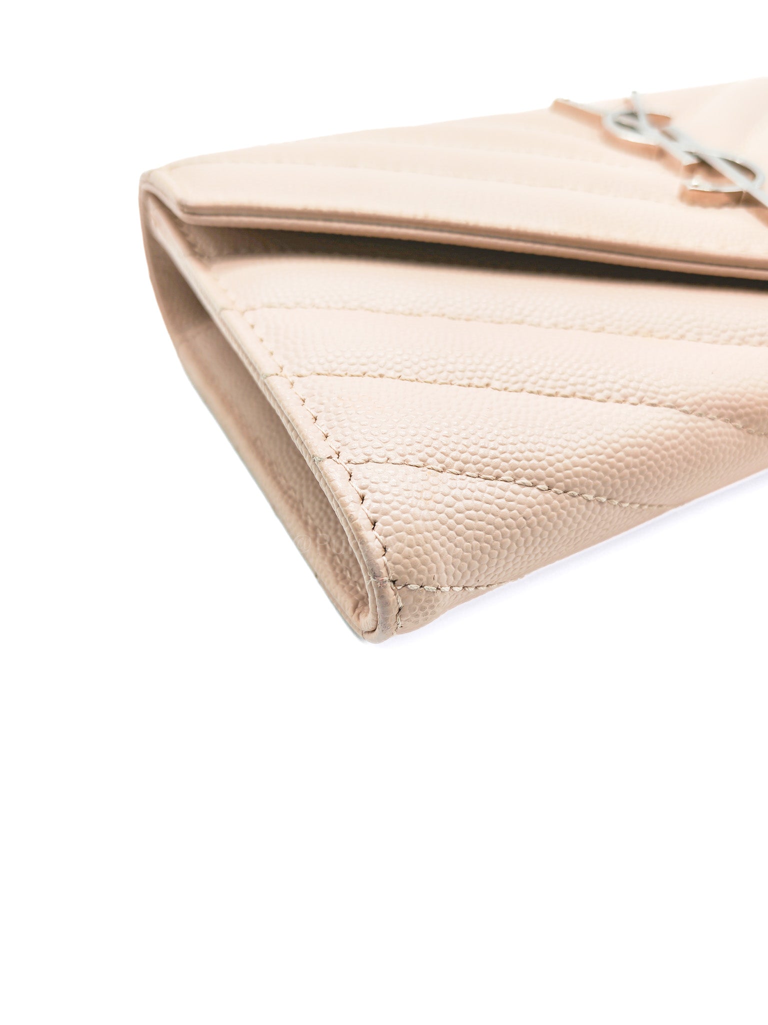 Long Flap Wallet in Nude Pink Grain De Poudre Leather Silver Hardware | Purse Maison Luxury Bags Shop