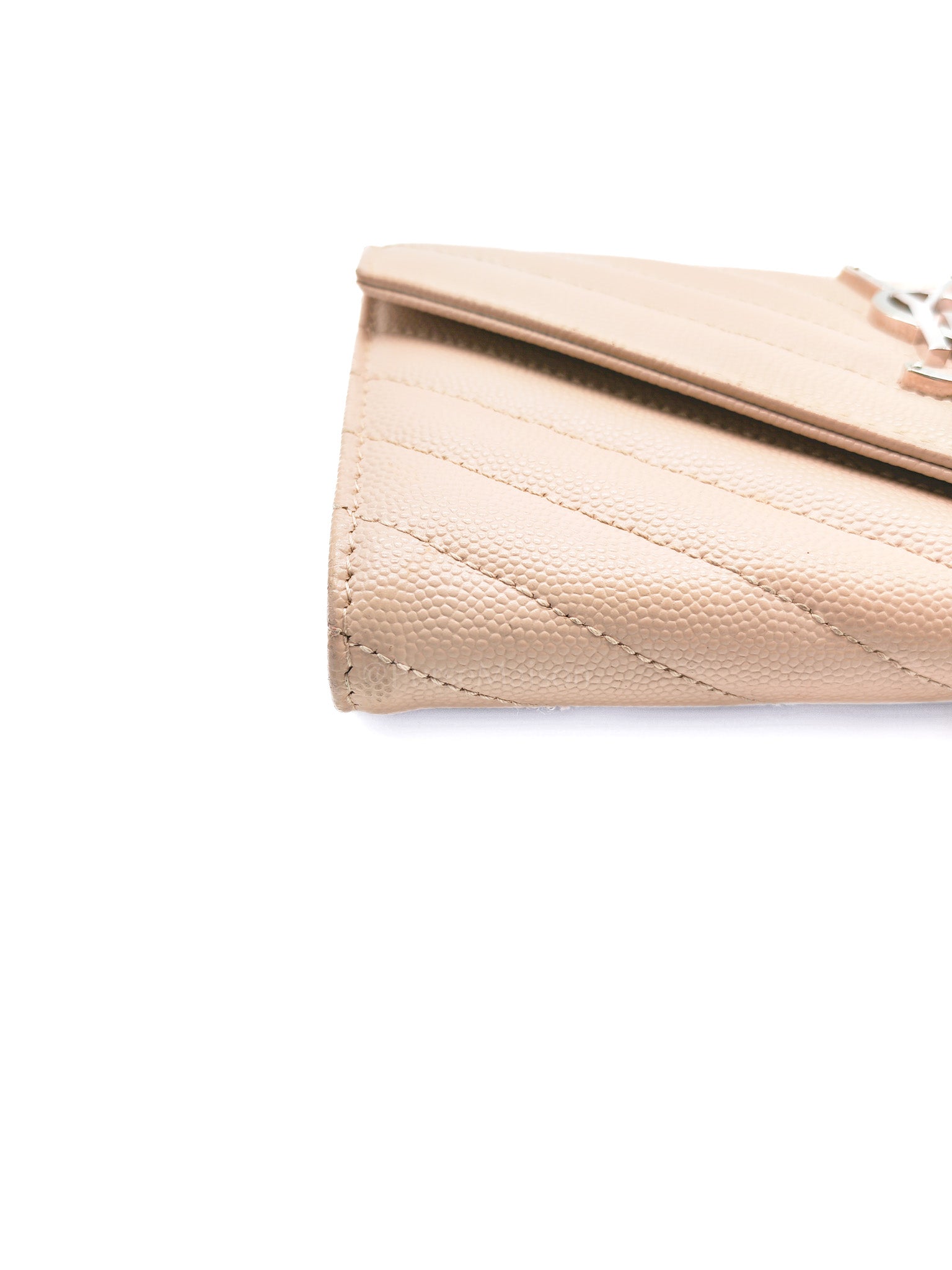Long Flap Wallet in Nude Pink Grain De Poudre Leather Silver Hardware | Purse Maison Luxury Bags Shop