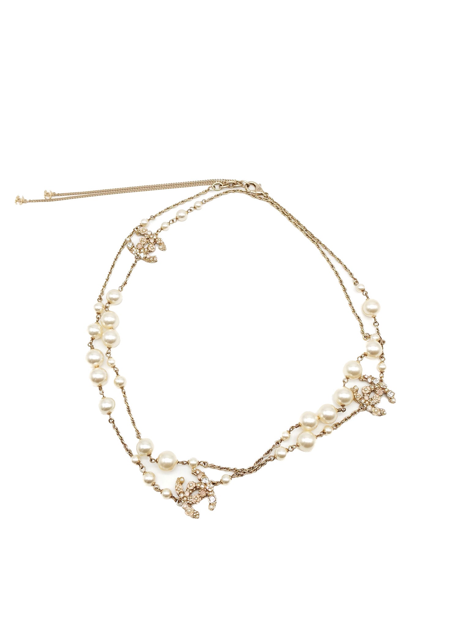 CC Faux Pearl Crystal Long Necklace